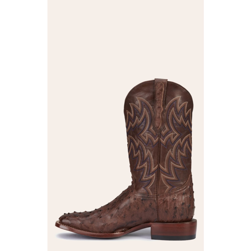 Cavender's Men's Chocolate Brown and Bruchiato Moka Full Quill Ostrich Rafter C Wide Square Toe Exotic Cowboy Boots