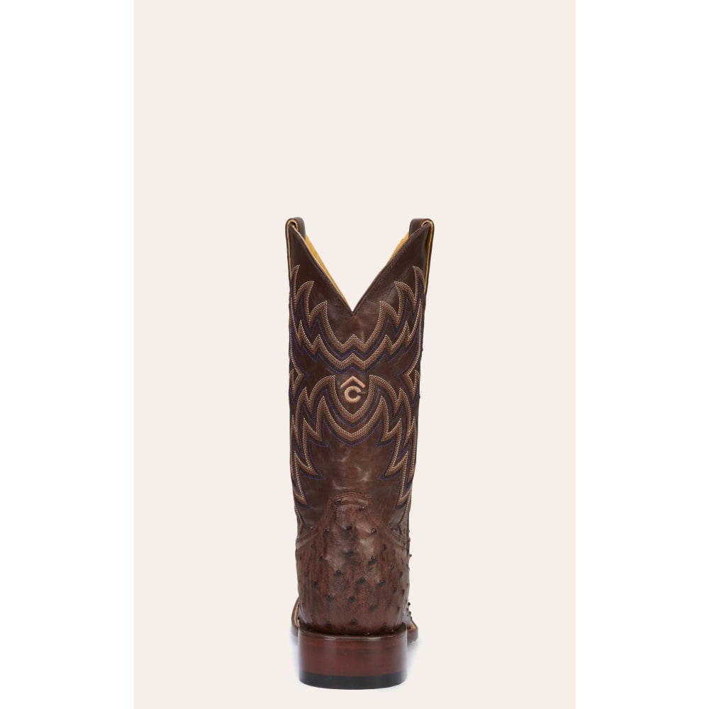 Cavender's Men's Chocolate Brown and Bruchiato Moka Full Quill Ostrich Rafter C Wide Square Toe Exotic Cowboy Boots