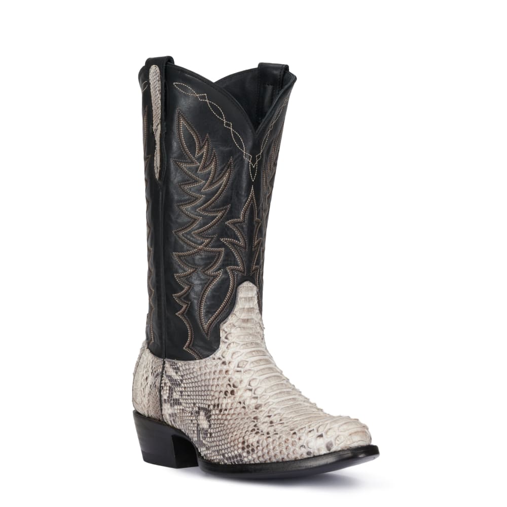 Cavender's Men's Black and Lamesa Natural Python R Toe Exotic Cowboy Boots