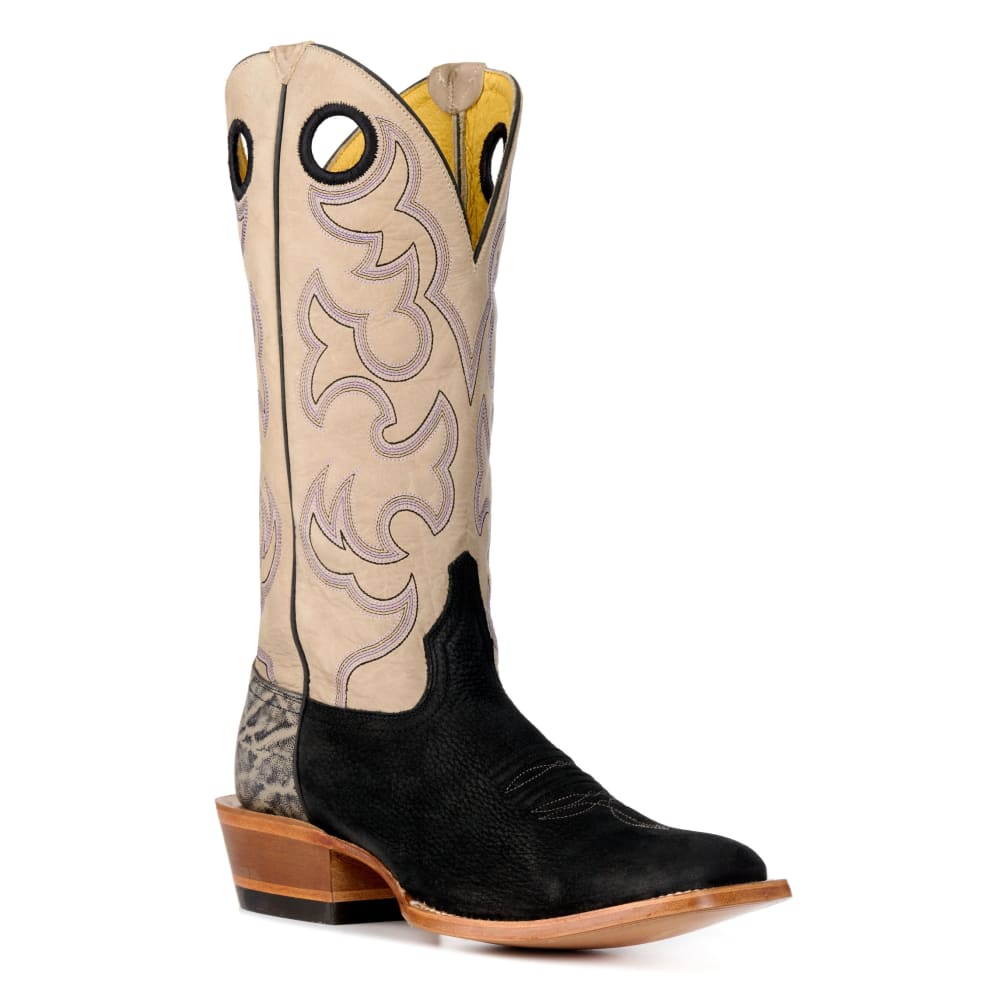 Cavender's Men's Black and Grey Wide Square Toe Buckaroo Cowboy Boot