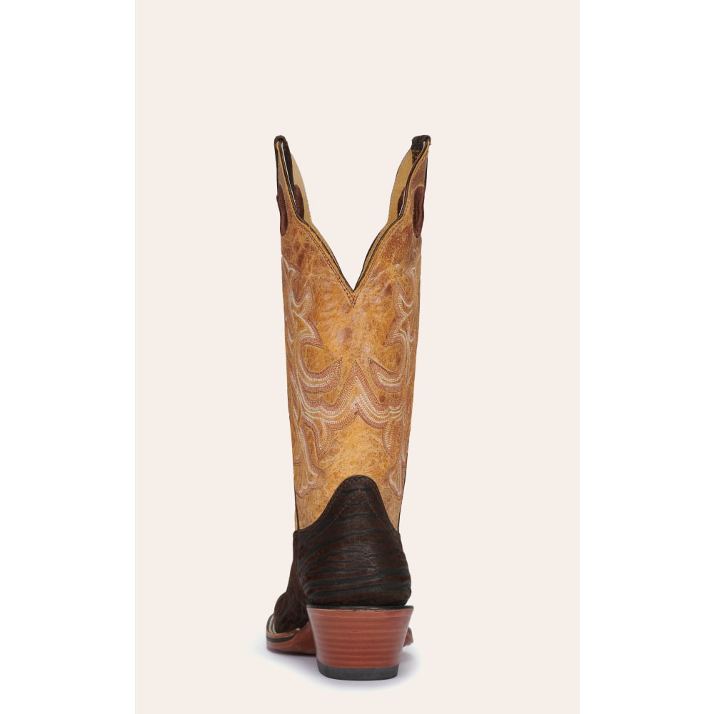 Hondo Men's Chocolate Nubuck Bullhide and Tan Wide Square Toe Cowboy Boots