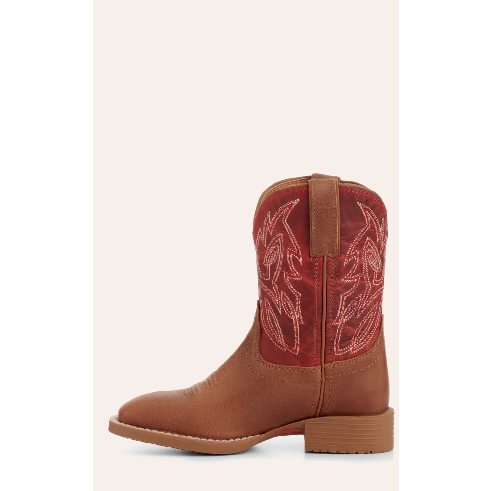 Justin Kids Canter Junior Cognac and Fire Red Wide Square Toe Cowboy Boots