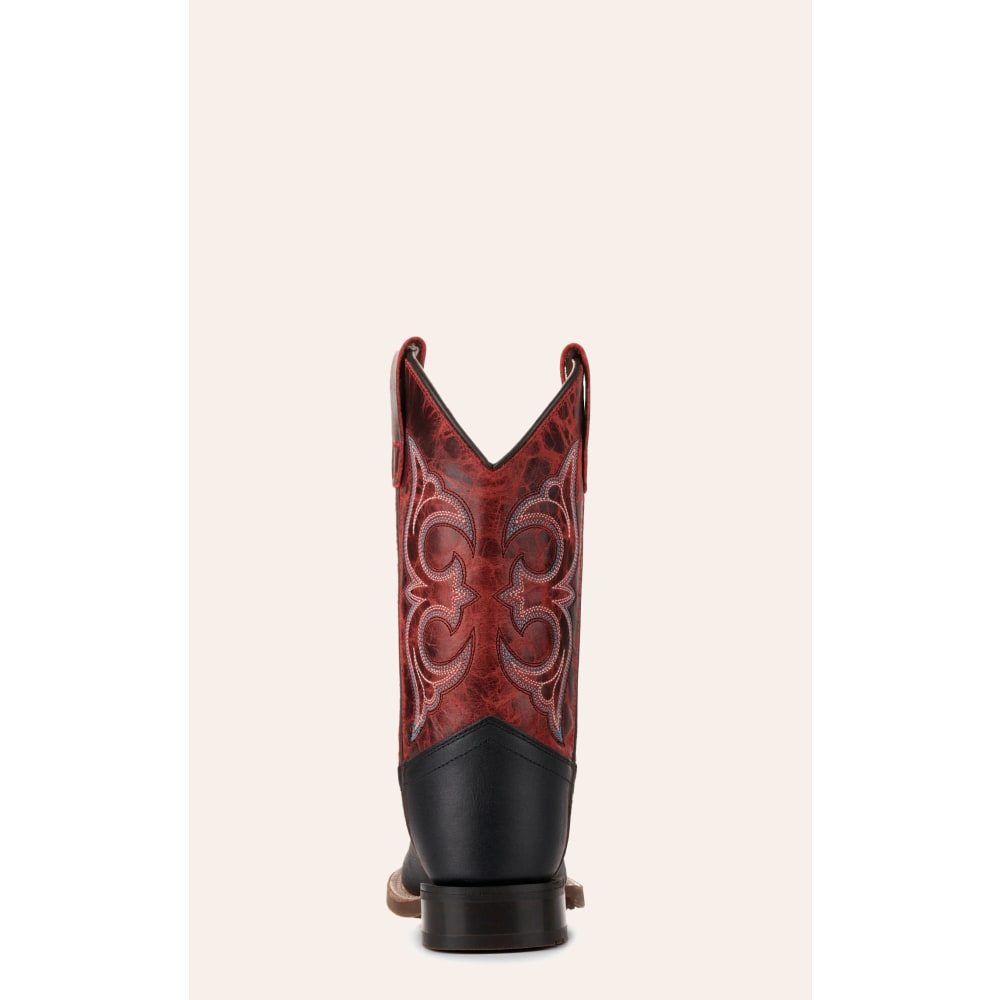 Old West Kids Black and Burnt Red Wide Square Toe Cowboy Boots