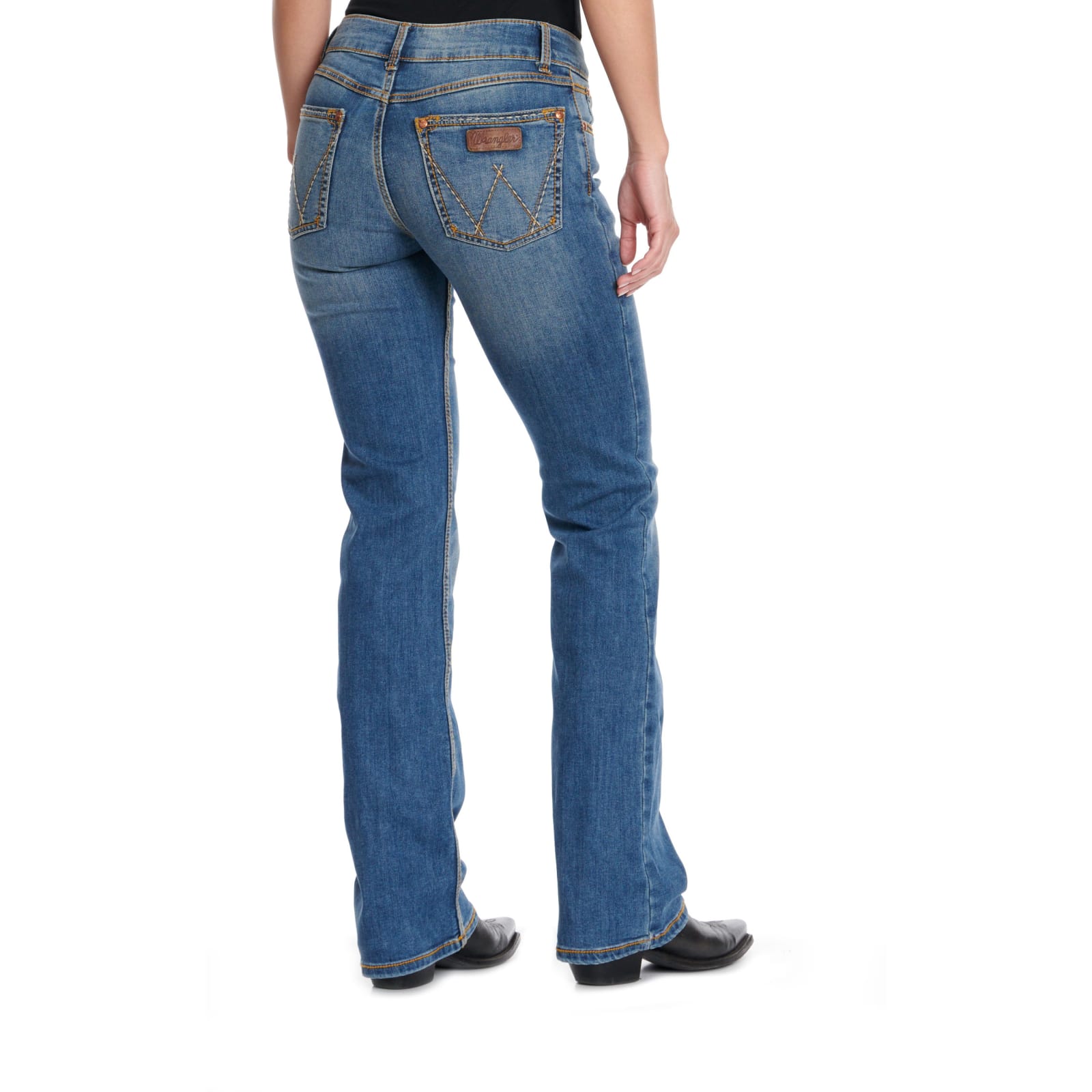 Wrangler Retro Women's Mae Deadwood Medium Wash Mid Rise Boot Cut Jeans  available at Cavenders