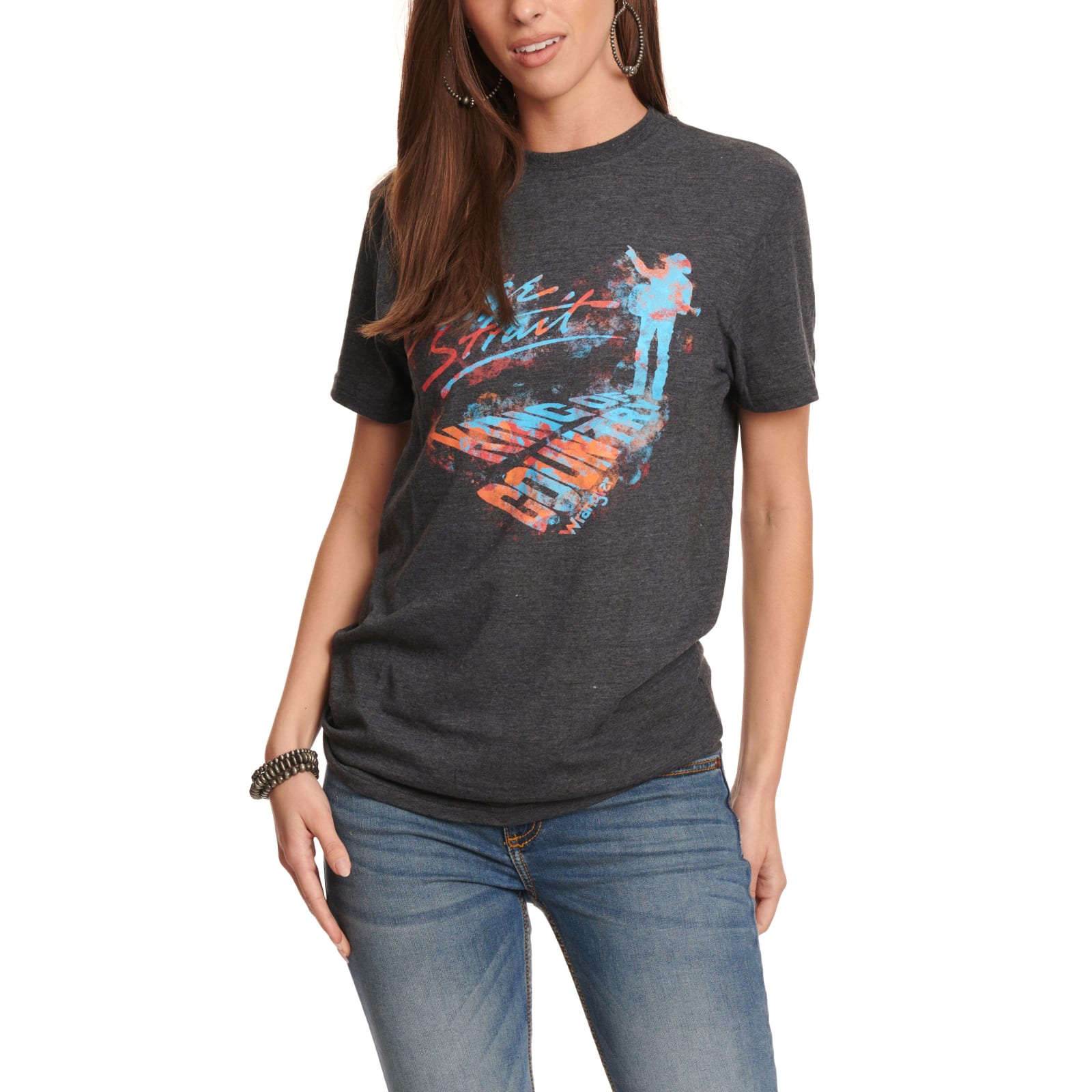 Wrangler Women's Charcoal Grey with George Strait Colorful Chalk Shadow  Graphic T-Shirt available at Cavenders