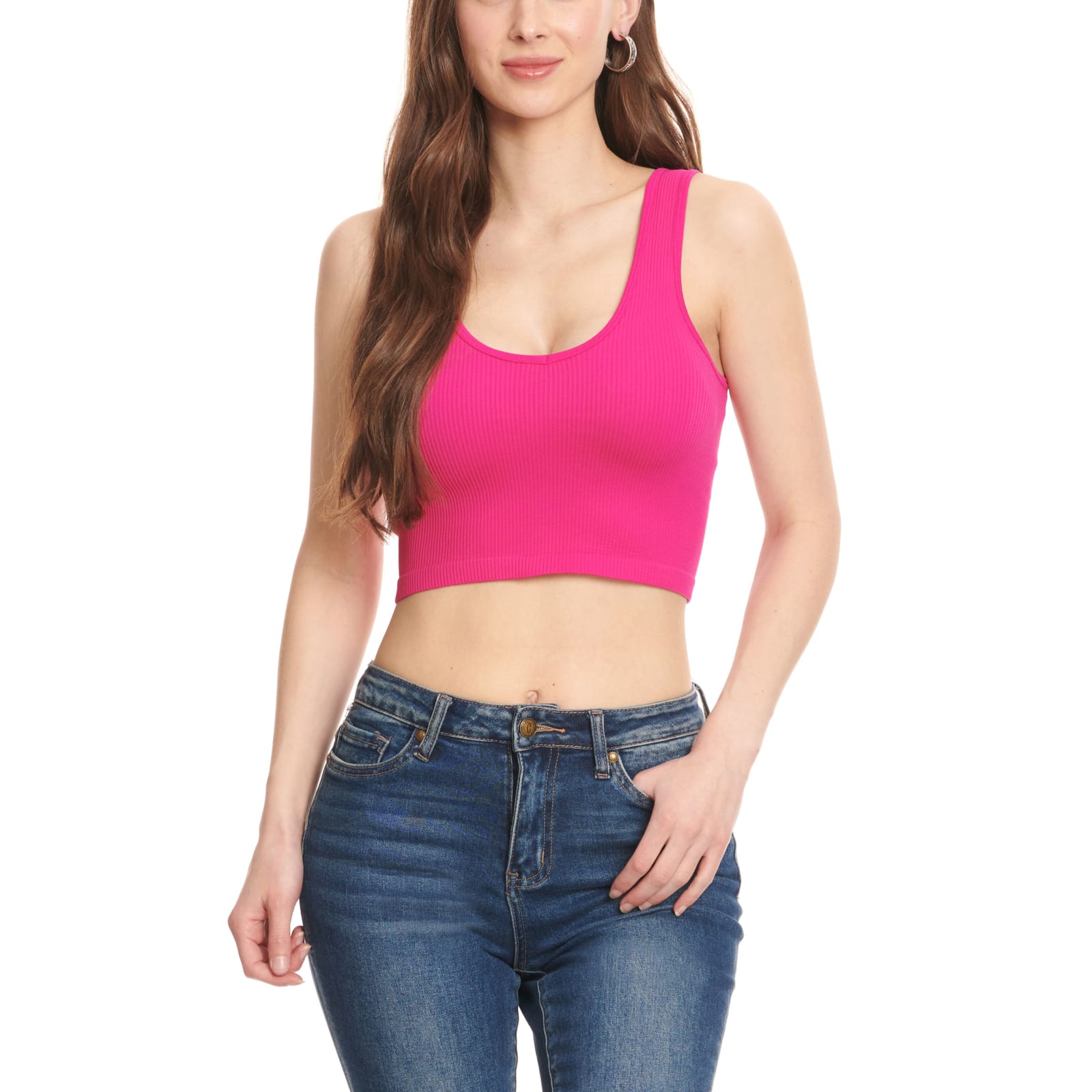 respons log kontrast Suzette Collection Women's Rich Hot Pink Ribbed V-Neck Cropped Cami-Tank