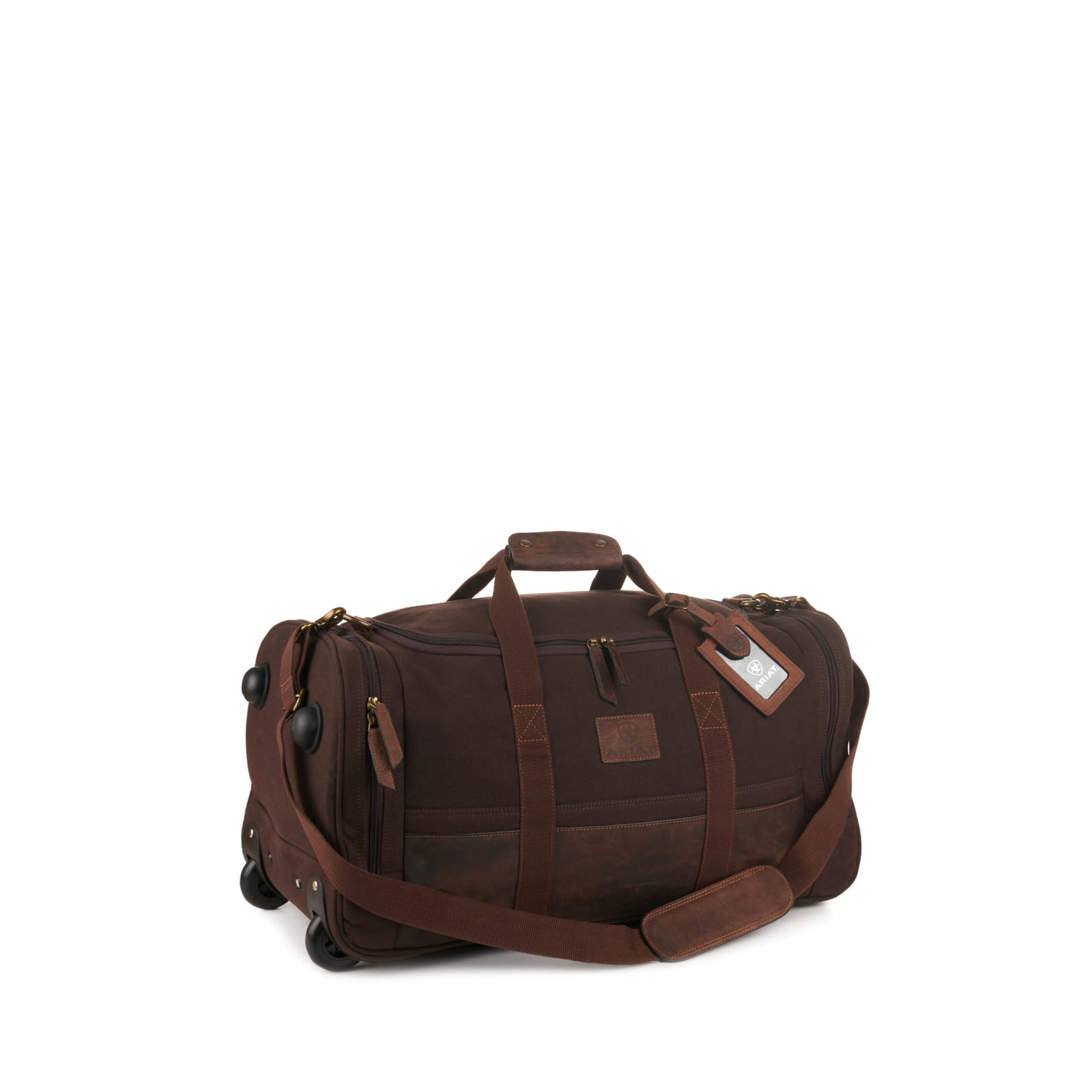 Ariat Dark Brown Canvas and Leather Rolling Duffle Bag