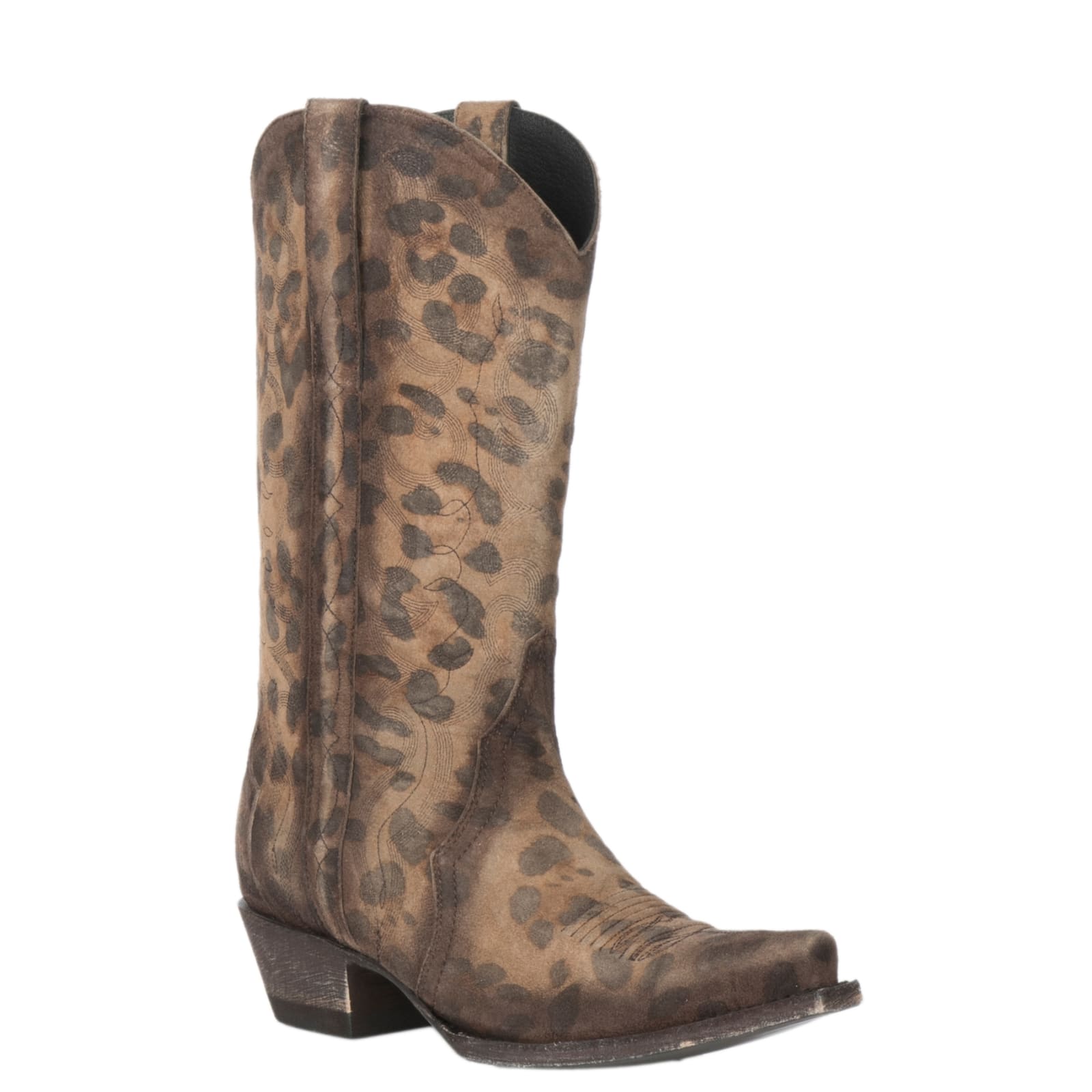 Honey Leopard Print Triad Snip Toe Cowboy Boots available at Cavenders