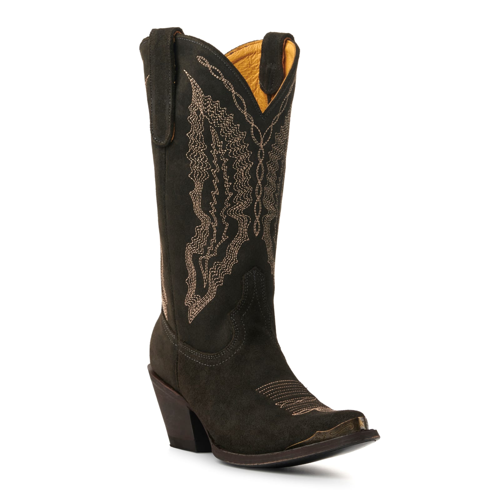 Cavender's Women's Black Suede with Brass Toe Tip J-Toe Cowboy Boots  available at Cavenders