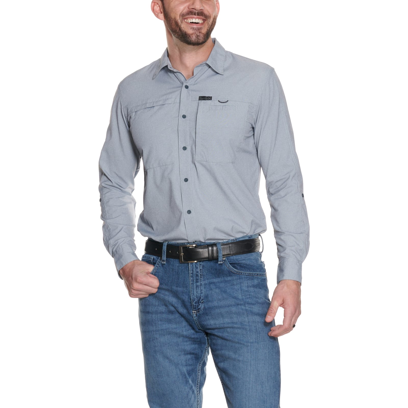 ATG by Wrangler Men's Blue Long Sleeve Hike to Fish Shirt available at  Cavenders