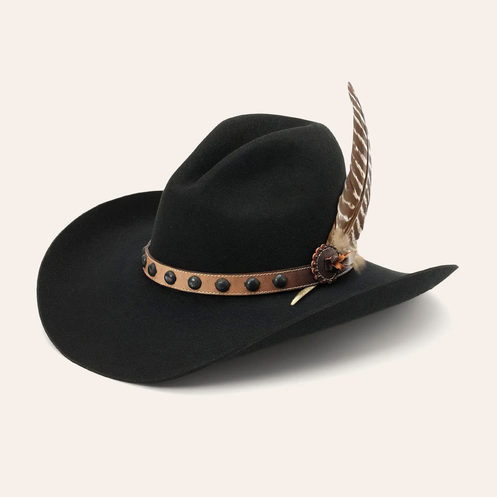 Stetson 4X Broken Bow Gus Black with Brown Studded Leather Hat