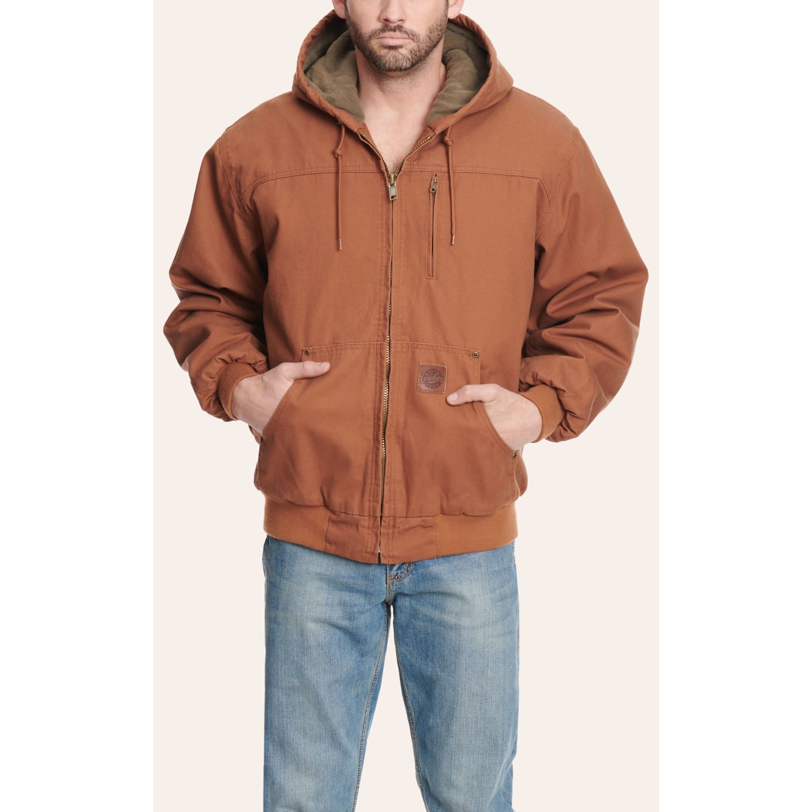 Cowboy Workwear Men's Clay Brown Hooded Canvas Jacket available at