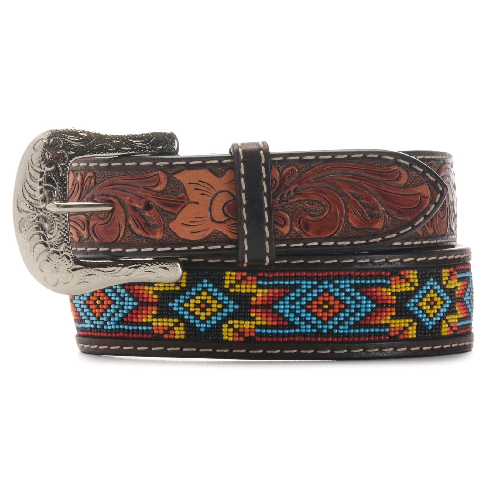 Twisted X Men's Silver Buckle Aztec Print Beaded Western Belt available at  Cavenders