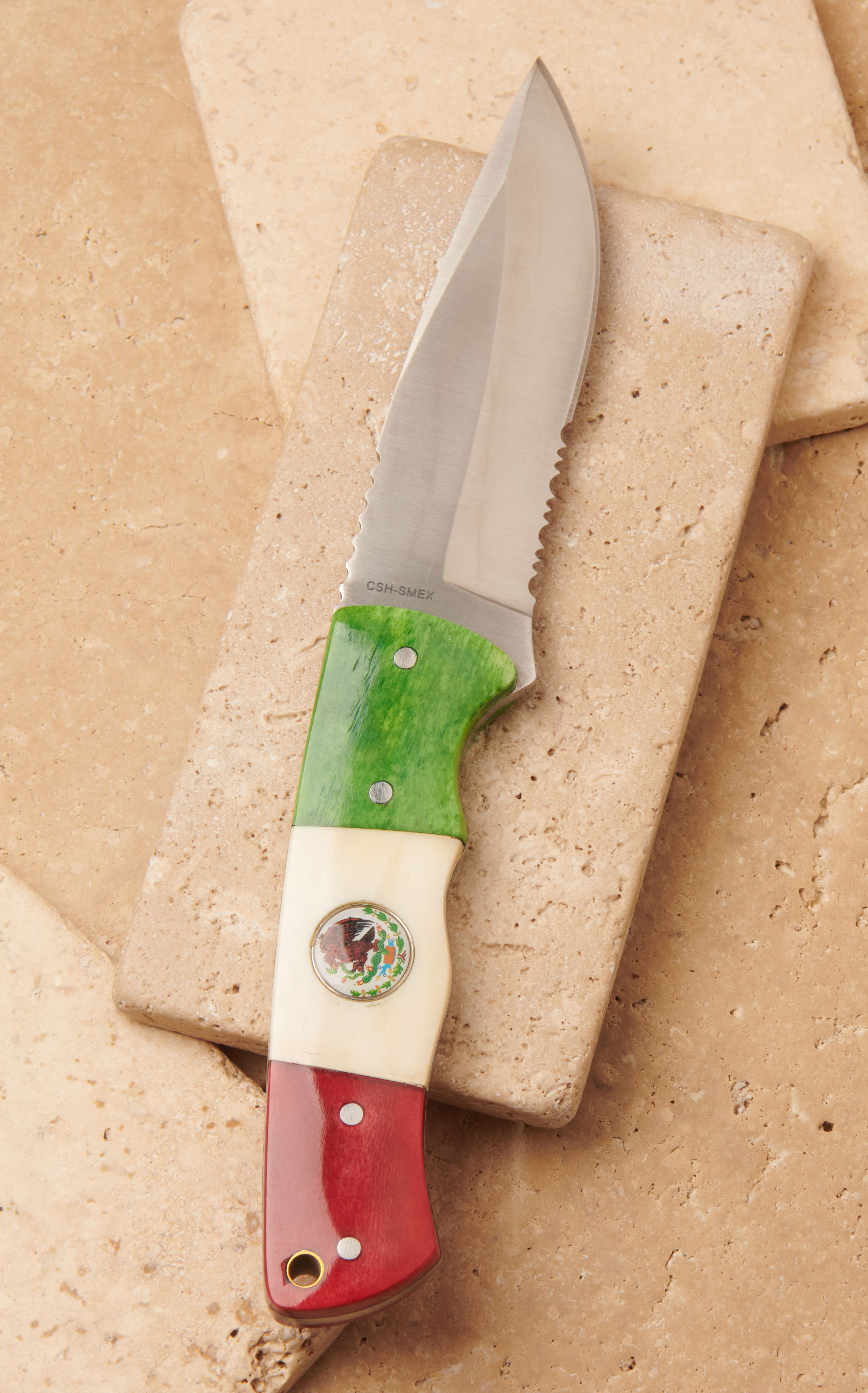 Circle SH Cutlery Mexico Flag Bone Handle with Straight Blade Knife