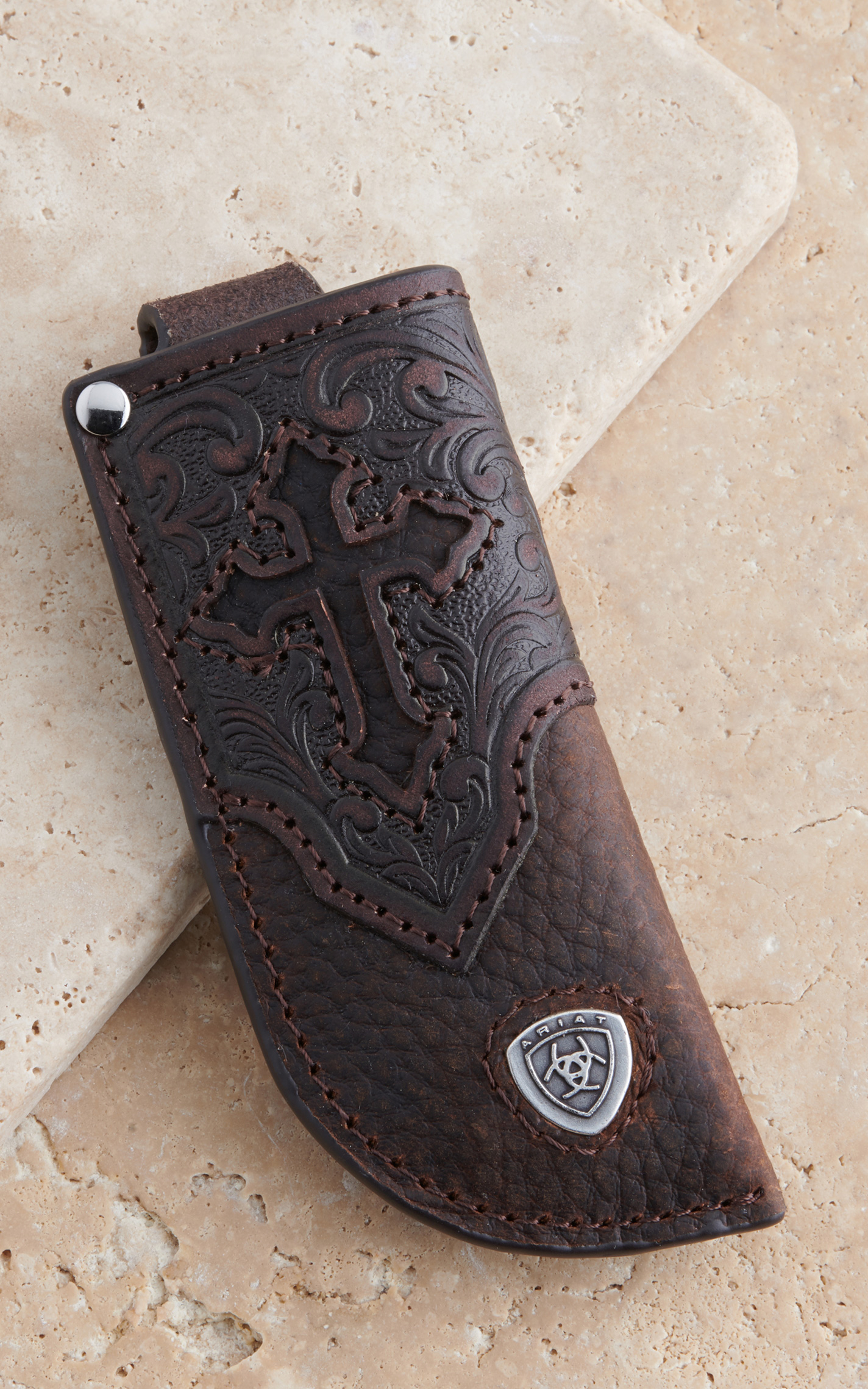 Ariat Dark Brown Leather Cross Embossed Knife Sheath Cavender's
