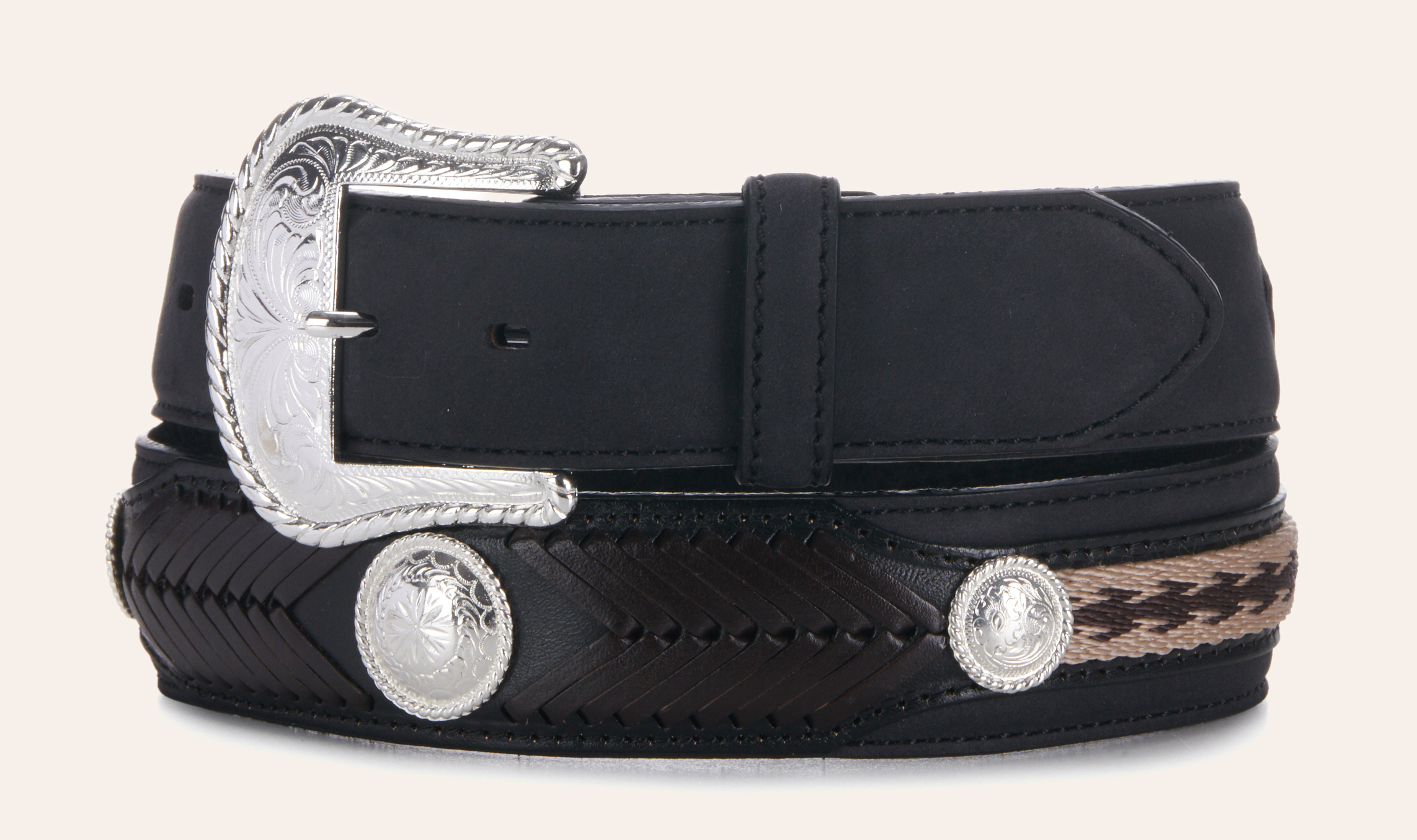 Tony Lama Men's The Duke Black with Embroidery and Conchos Western Belt