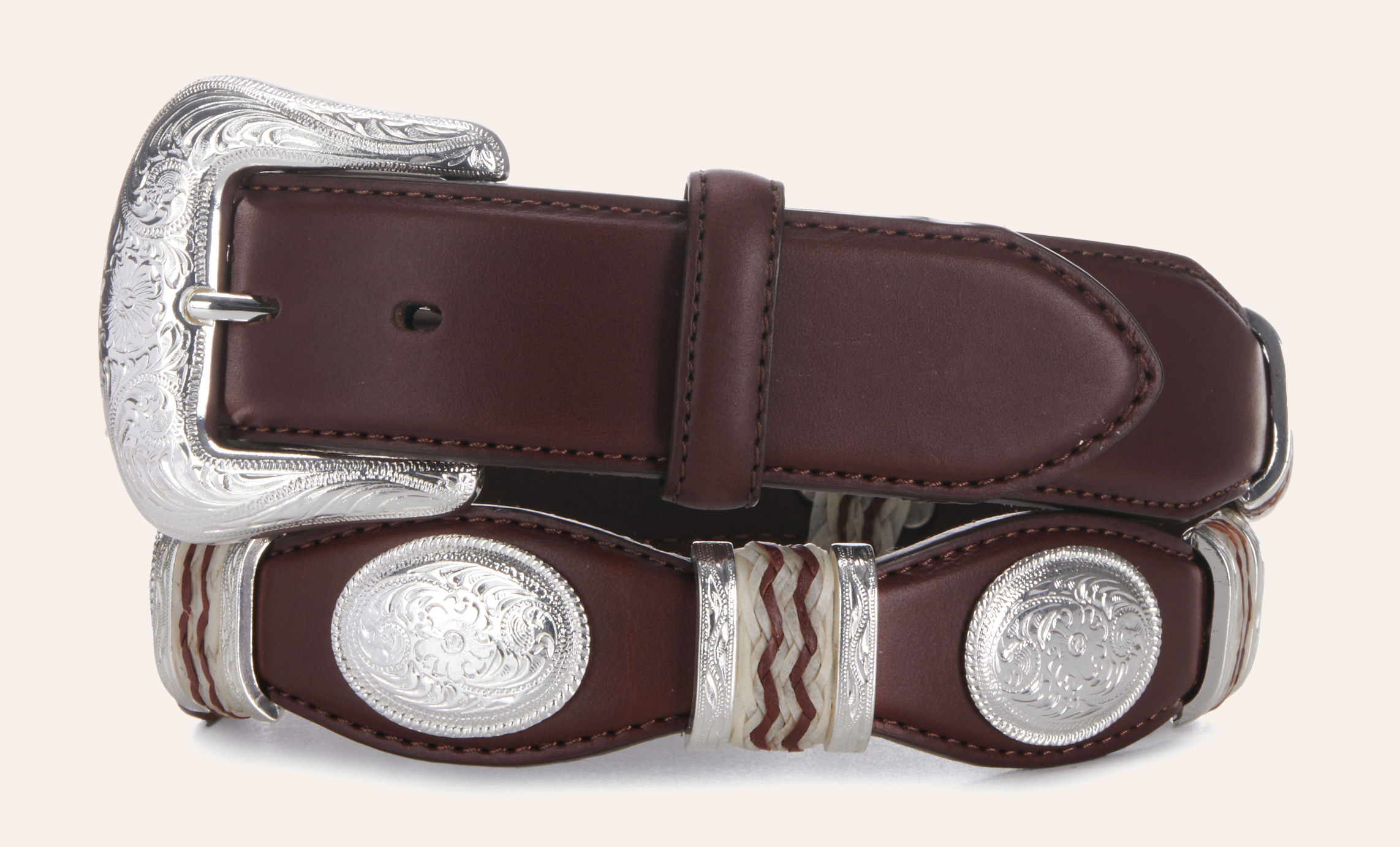 Tony Lama Men's Cutting Champ Brown Concho Scalloped Western Belt