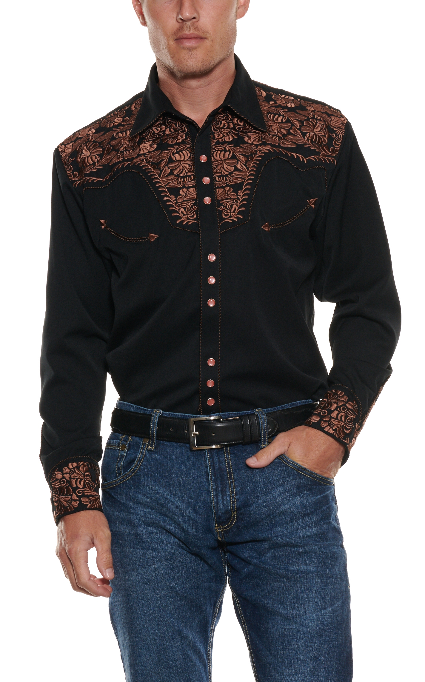 Scully Men's Black Legends Gunfighter Long Sleeve Western Shirt ...