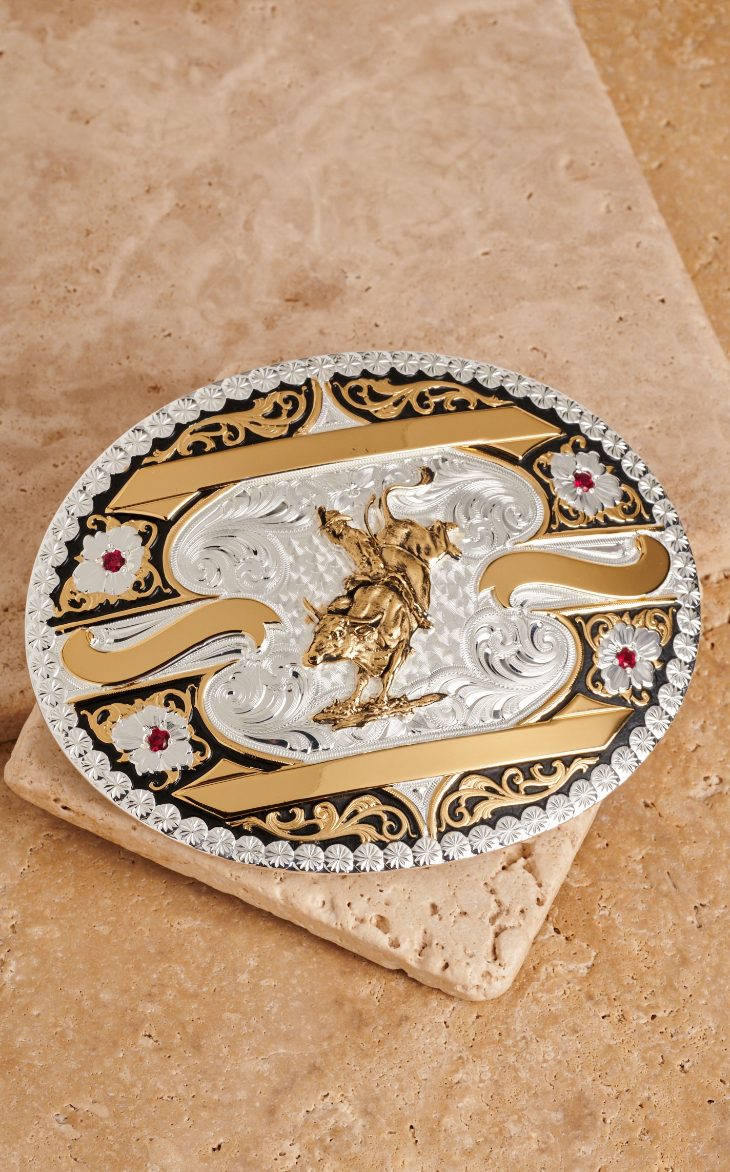 Montana Silversmiths XLarge Oval Rhinestone Bullrider Belt Buckle