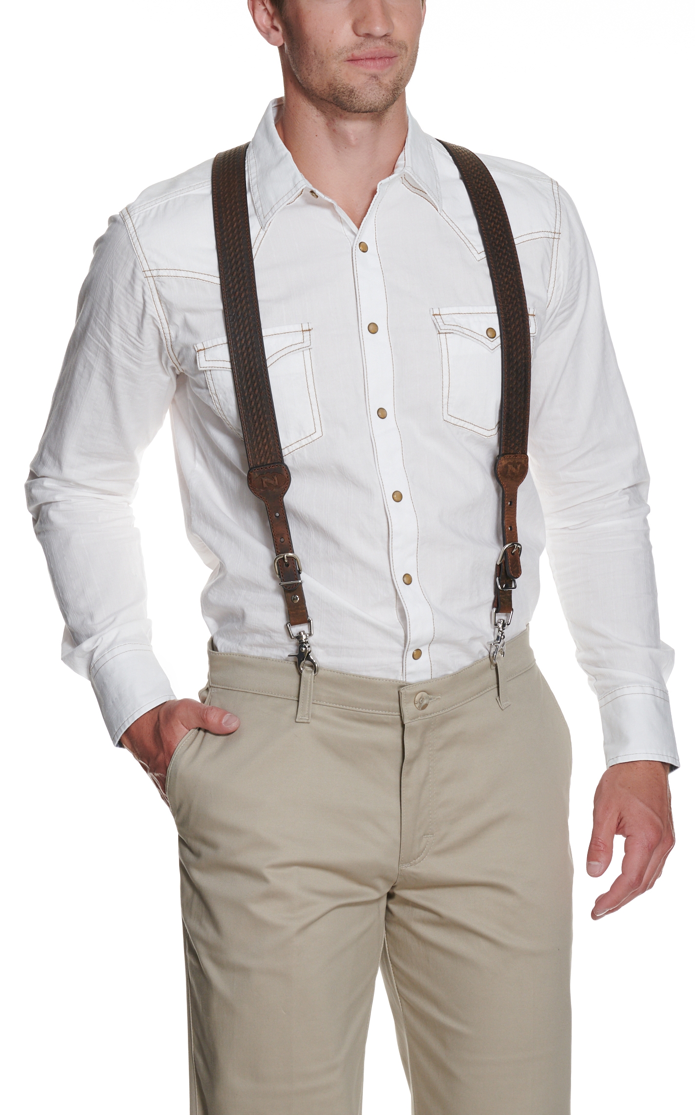 Nocona Brown Basket Weave Suspenders | Cavender's