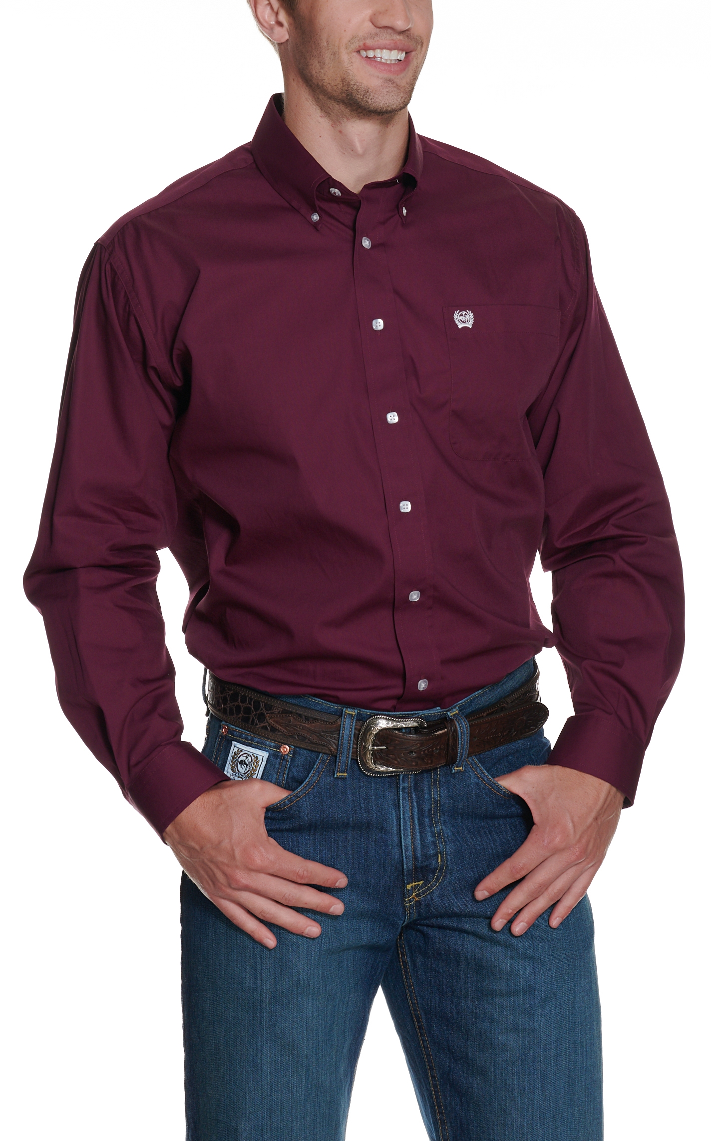 Cinch Men's Solid Burgundy Long Sleeve Western Shirt | Cavender's