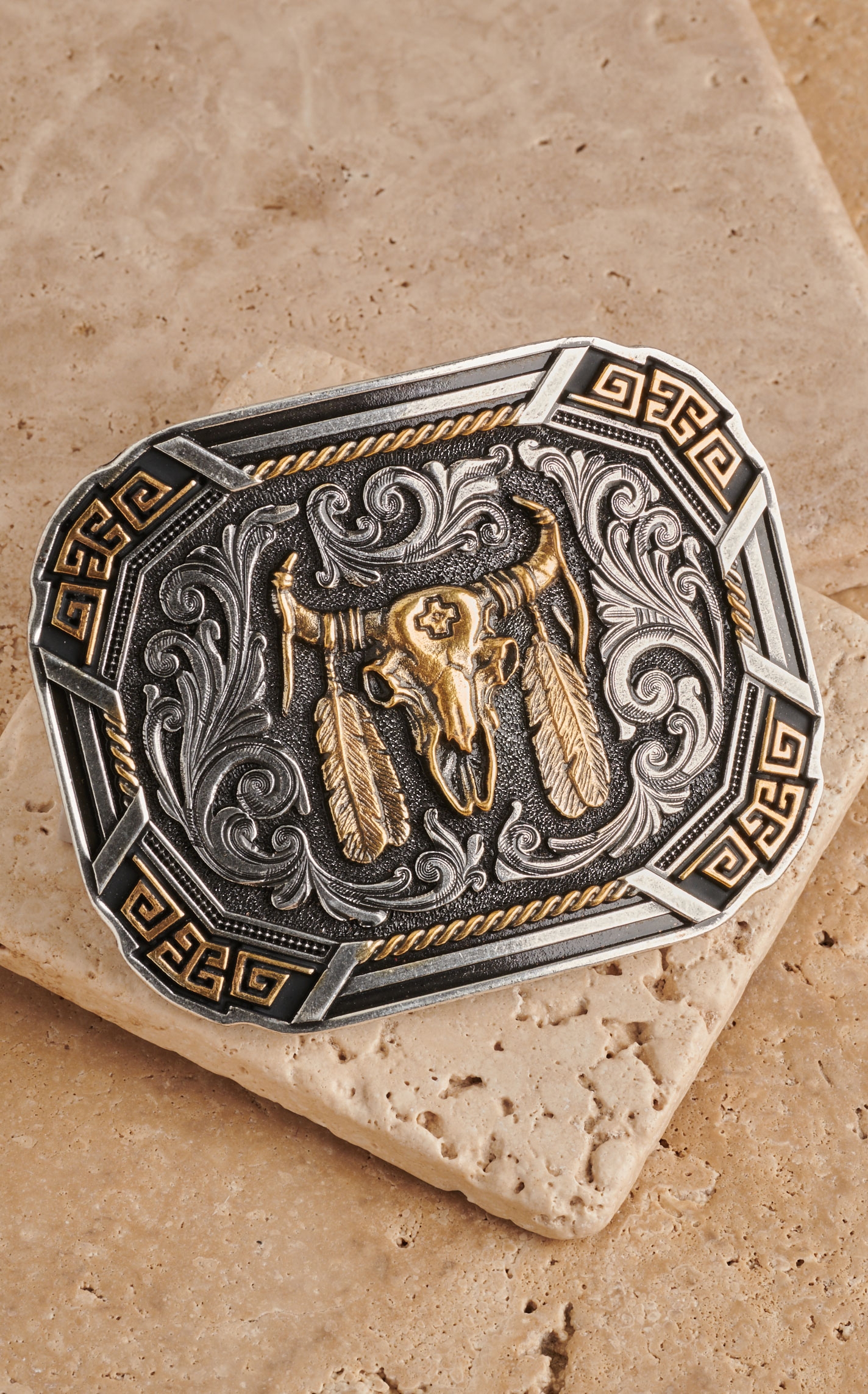 Montana Silversmiths Southwestern Flair Buffalo Skull Gold and Silver Belt Buckle Cavender's