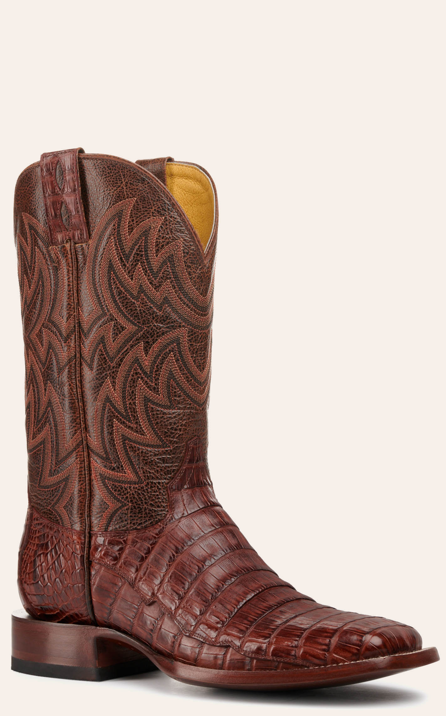 Cavender's Men's Cognac and Brandy Caiman Tail Wide Square Toe Exotic