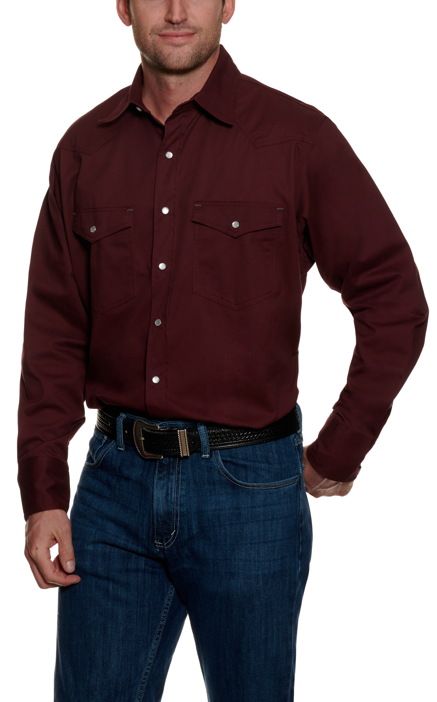 Cowboy Workwear WorkFlex Men's Burgundy Long Sleeve Work Shirt | Cavender's