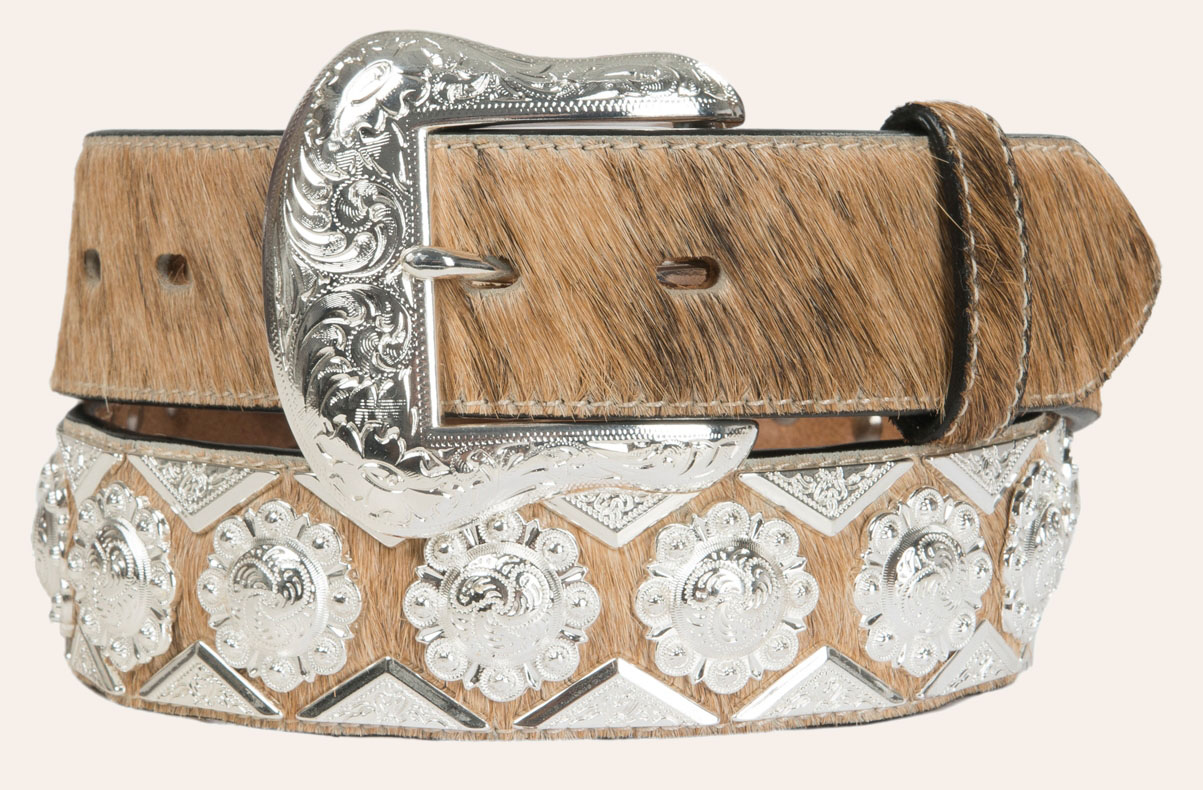 Ranger Belt Company Men's Brindle Cowhide with Show Silver Berry Concho