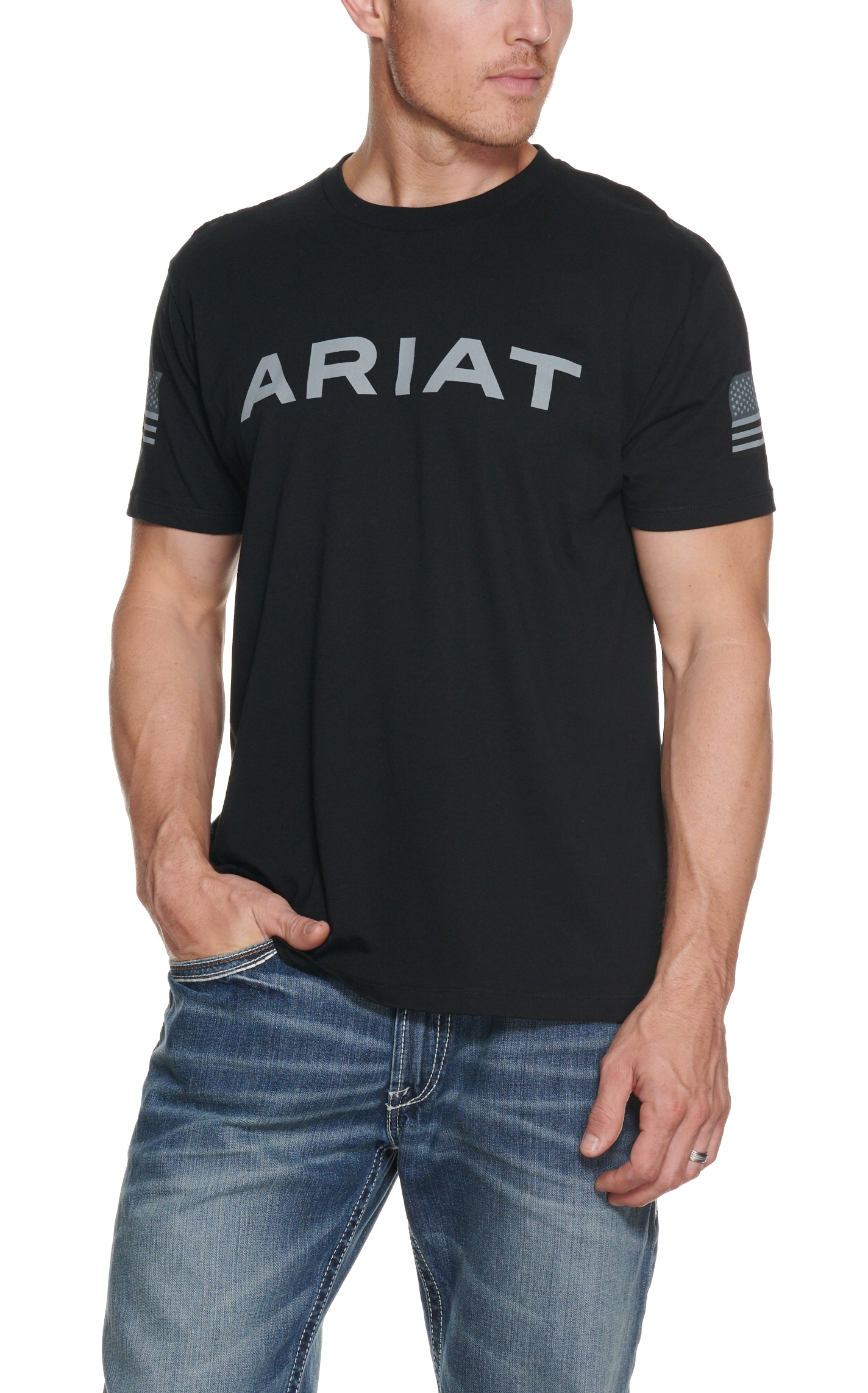 Ariat Men's Black with Grey Logo and USA Flag on Short Sleeves T-Shirt ...