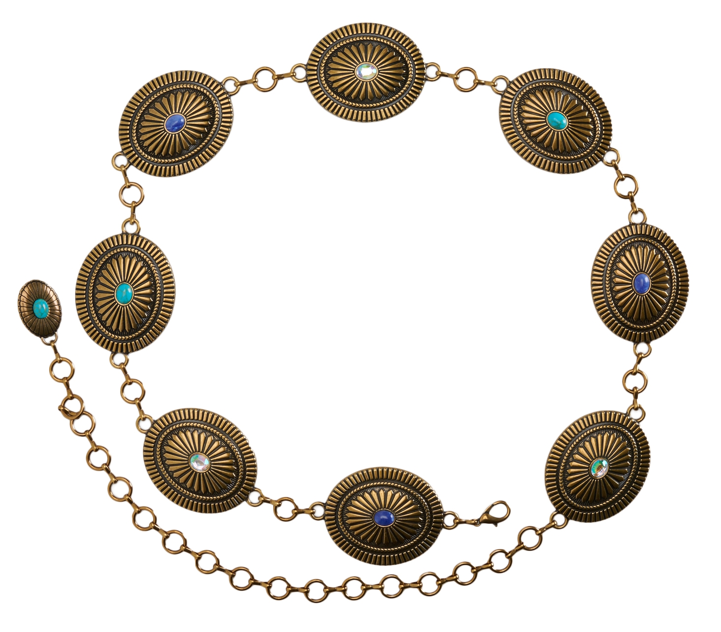 Catchfly Women's Bronze with Turquoise and Crystals Linked Concho Chain ...