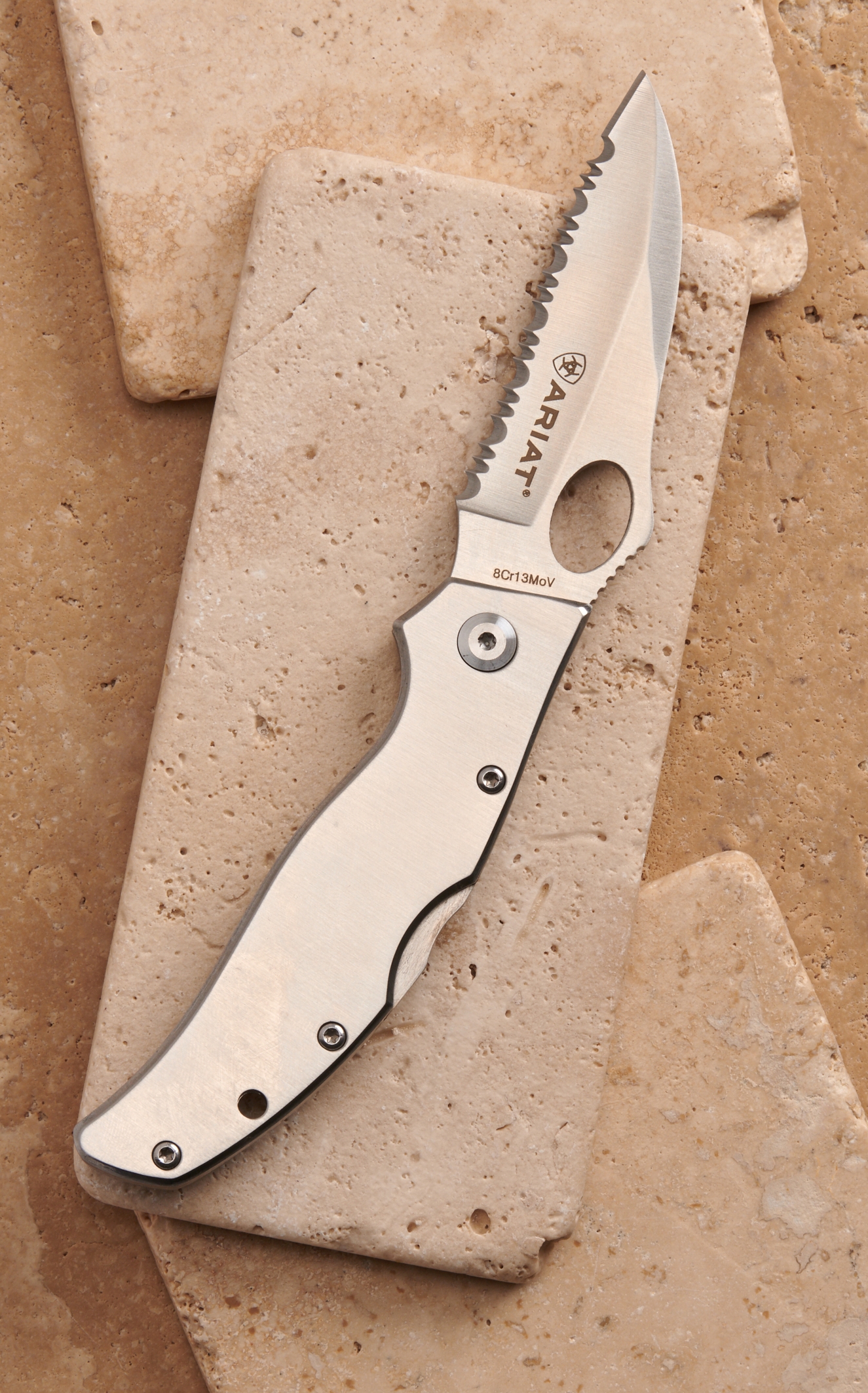 Ariat Stainless Steel Silver 3 Inch Serrated Pocket Knife Cavender's