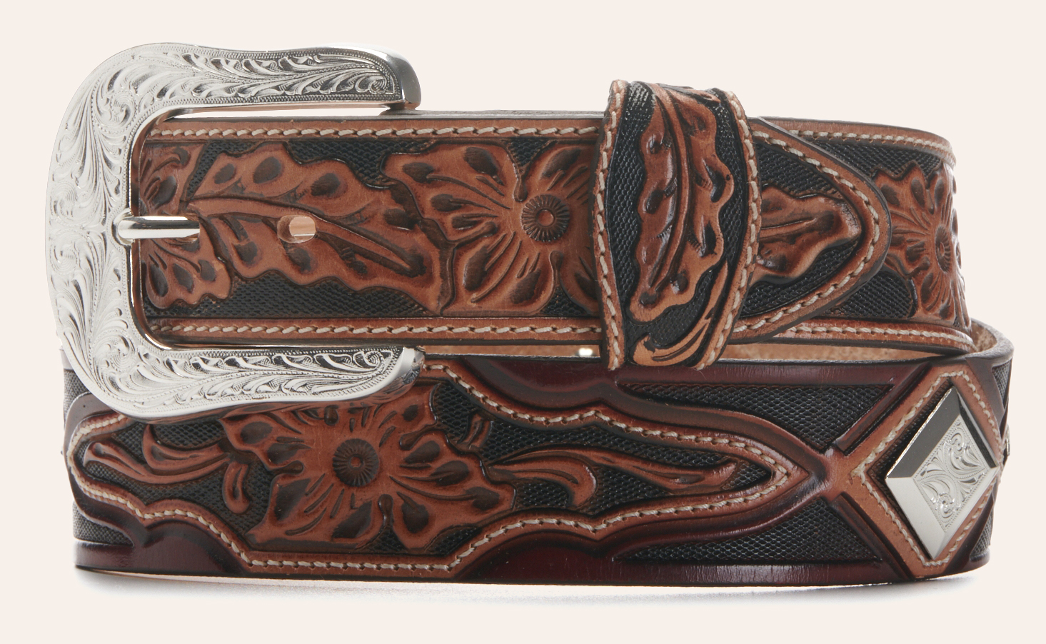 Tony Lama Men's Brown with Silver Metal Diamond Conchos Western Belt