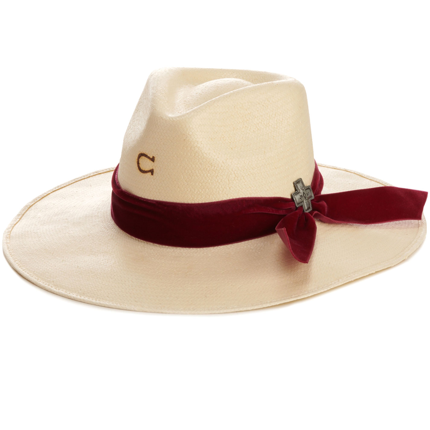 Charlie 1 Horse Truth 10X Natural with Burgundy Velvet Band and Cross