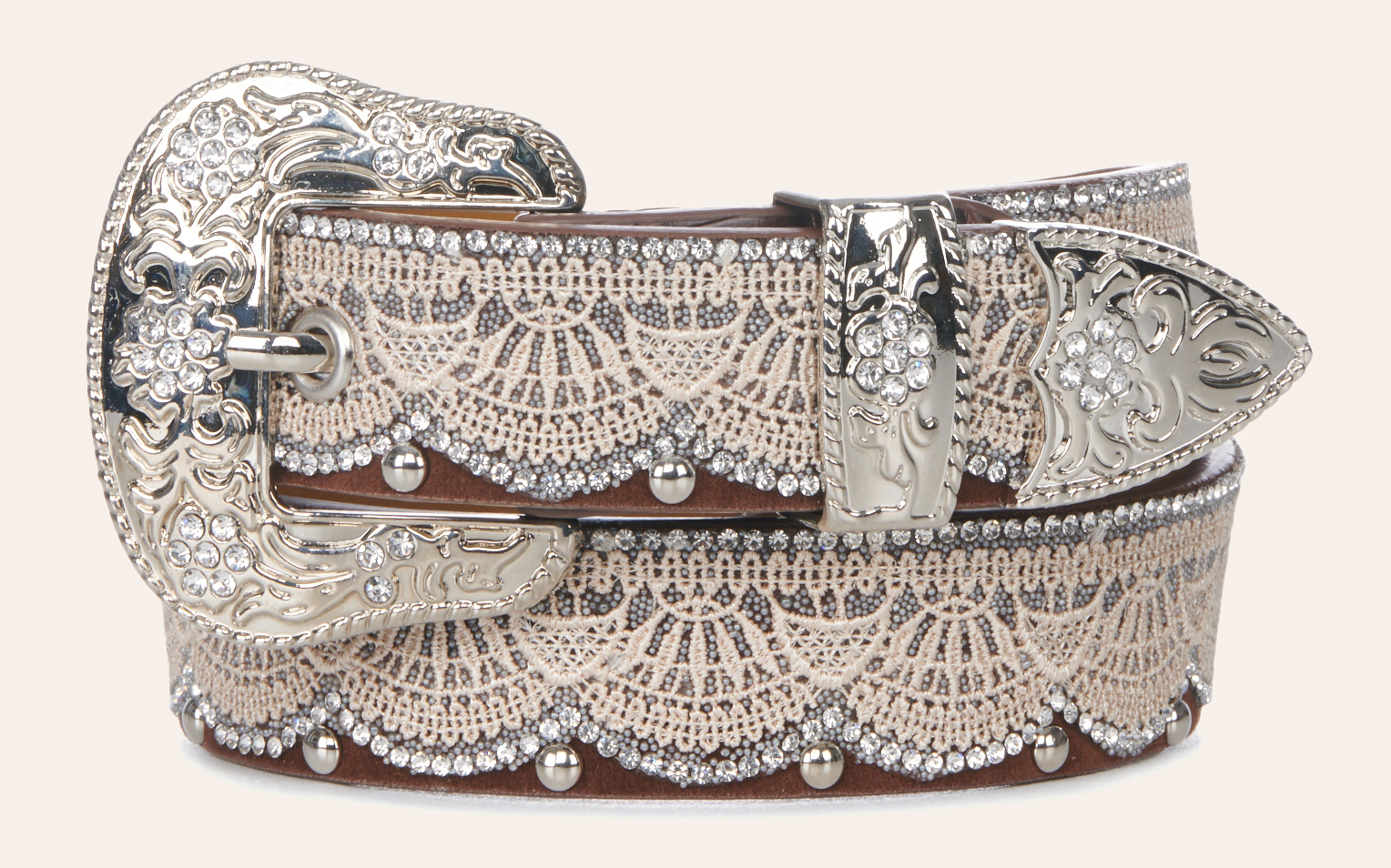 Angel Ranch Girls' Brown Lace, Crystal and Stud Western Belt Cavender's