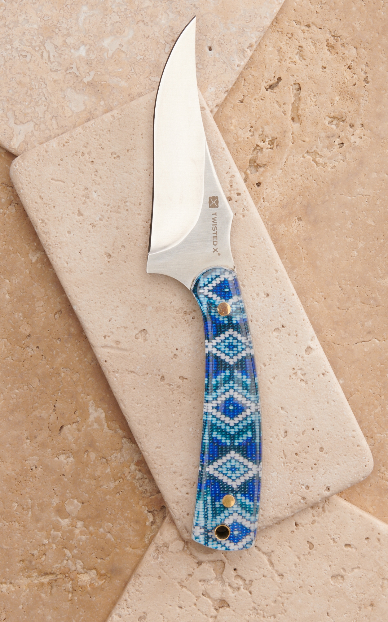 Twisted X Acrylic Blue Beaded Print Skinner Knife with Leather Sheath
