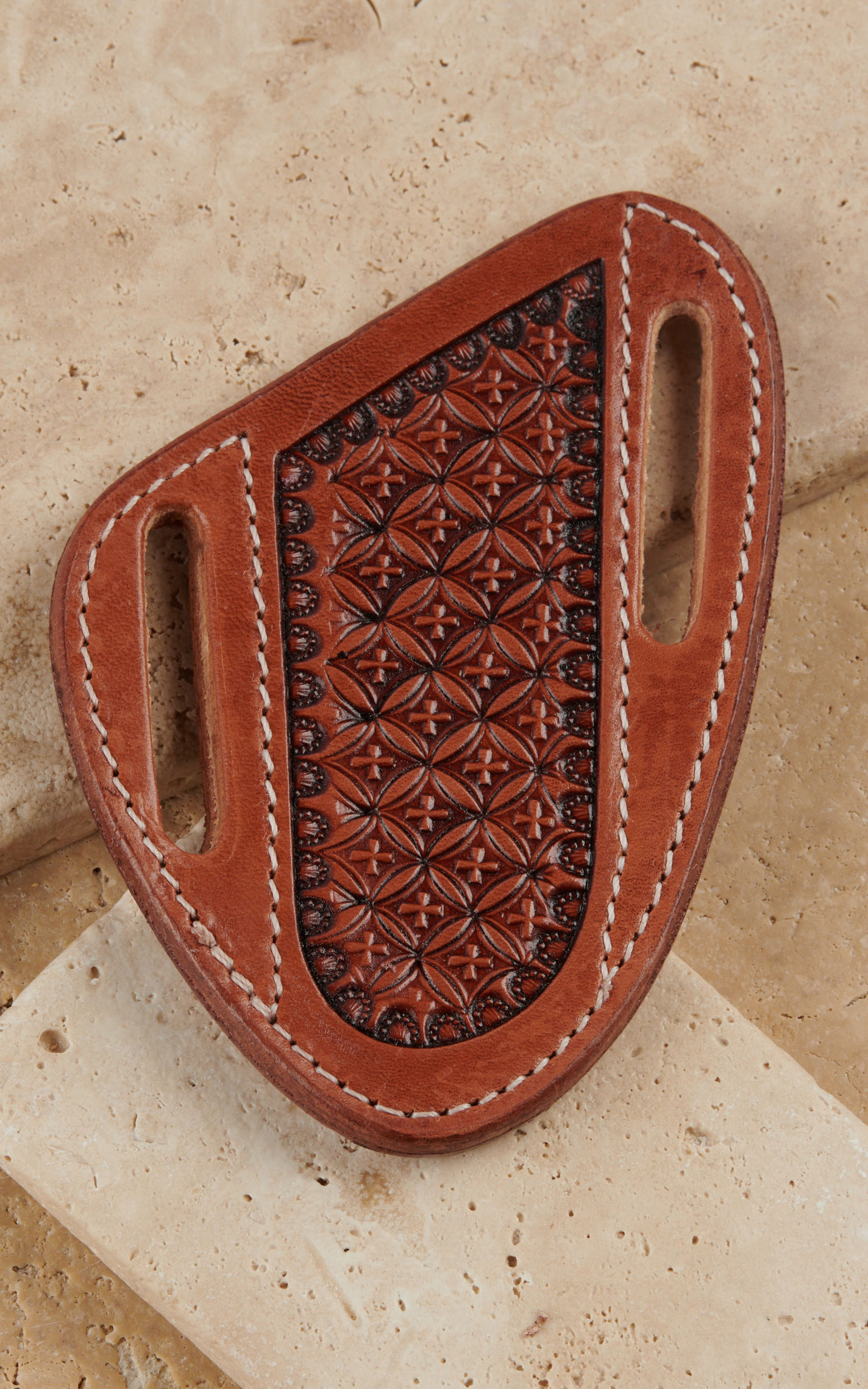Ranger Belt Co. Tan Leather Large Tooled Snowflake Pancake Knife Sheath