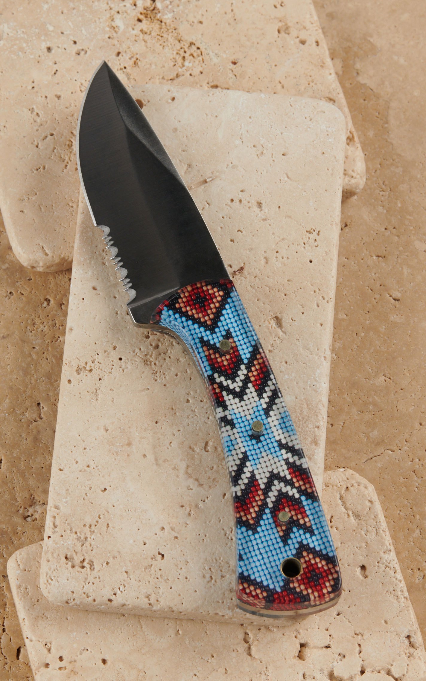 Twisted X Turquoise Beaded Aztec Resin Straight Blade Knife and Sheath