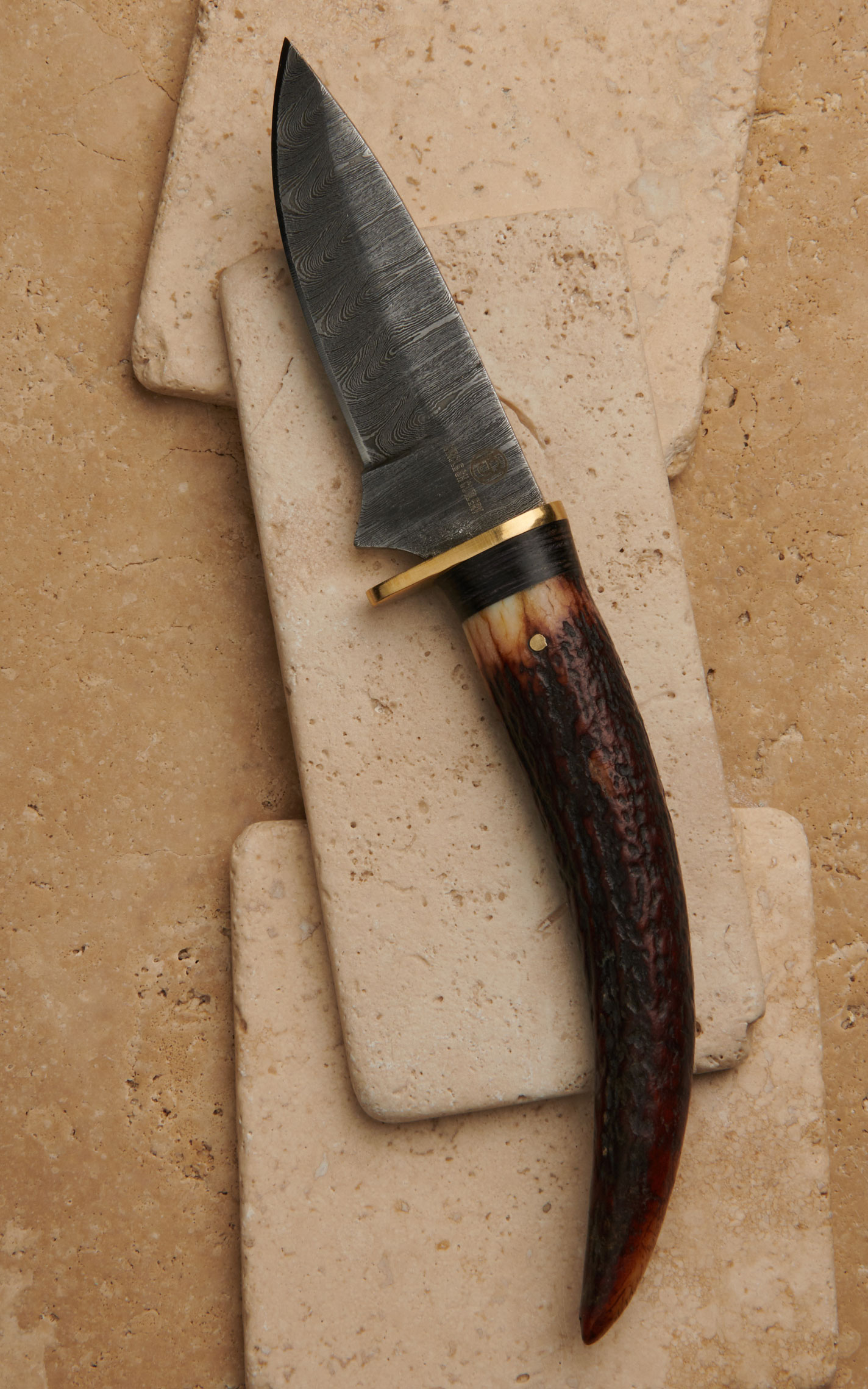 Circle SH Damascus Blade with Stag Horn Handle Knife with Sheath