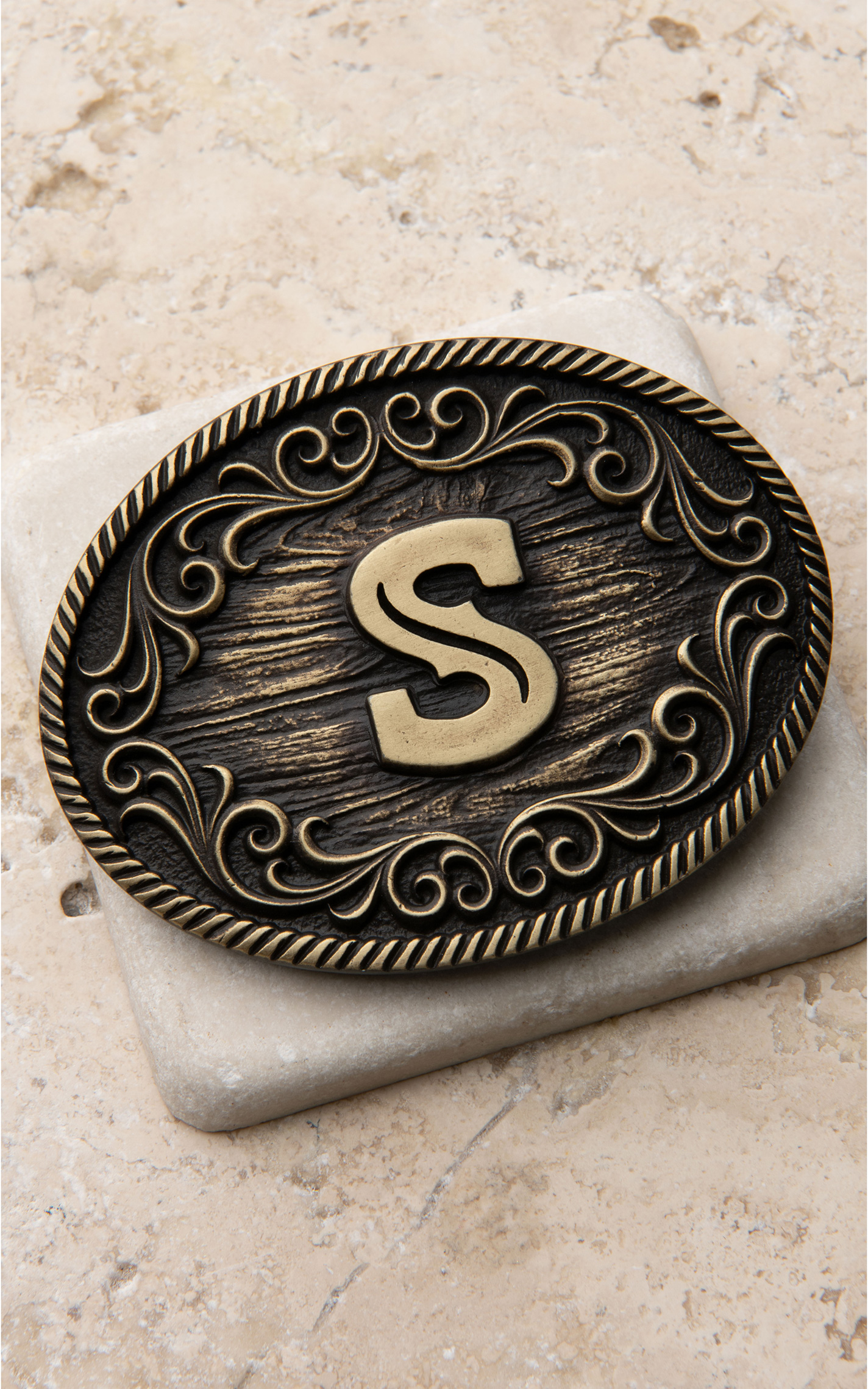 Montana Silversmiths Antiqued Gold Filigree "S" Initial Attitude Belt Buckle Cavender's