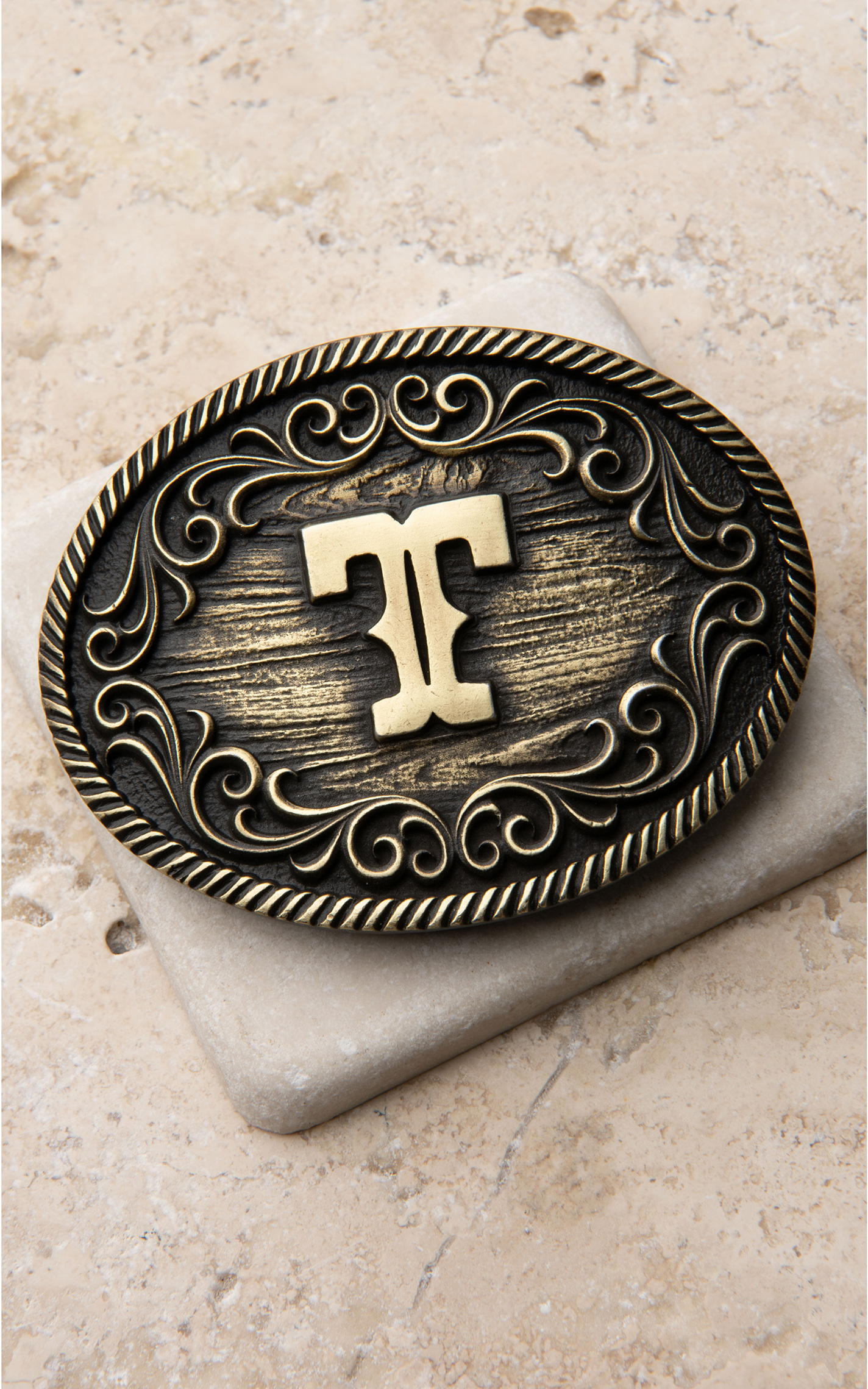 Montana Silversmiths Antiqued Gold Filigree "T" Initial Attitude Belt Buckle Cavender's