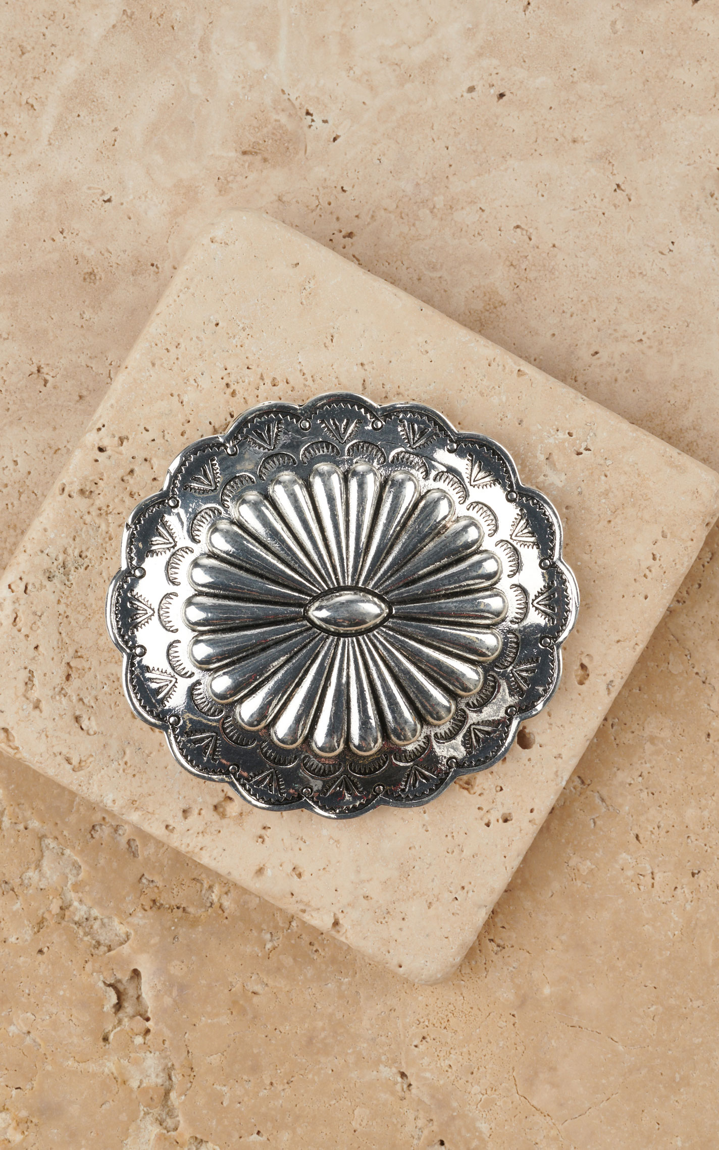 West & Co. Women's Silver Burnished Round Etched Concho Belt Buckle