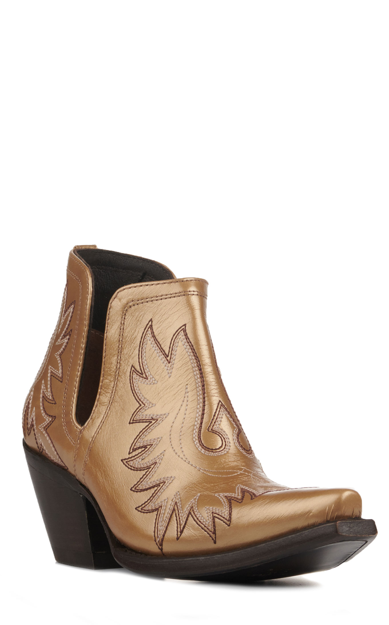 Ariat Women's Dixon Patent Gold Snip Toe Cowboy Booties