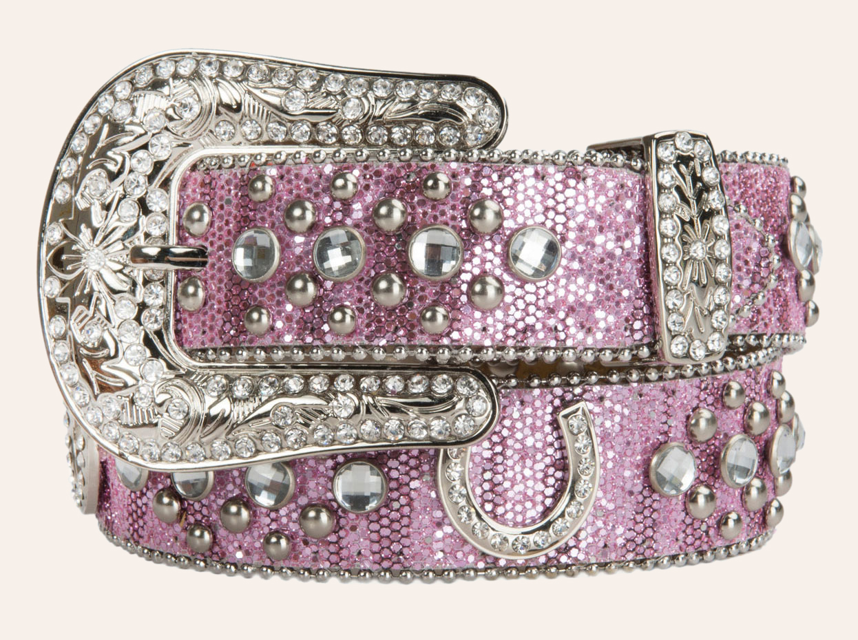 Nocona Girls' Pink Glitter with Horseshoe Concho & Rhinestones Belt Cavender's