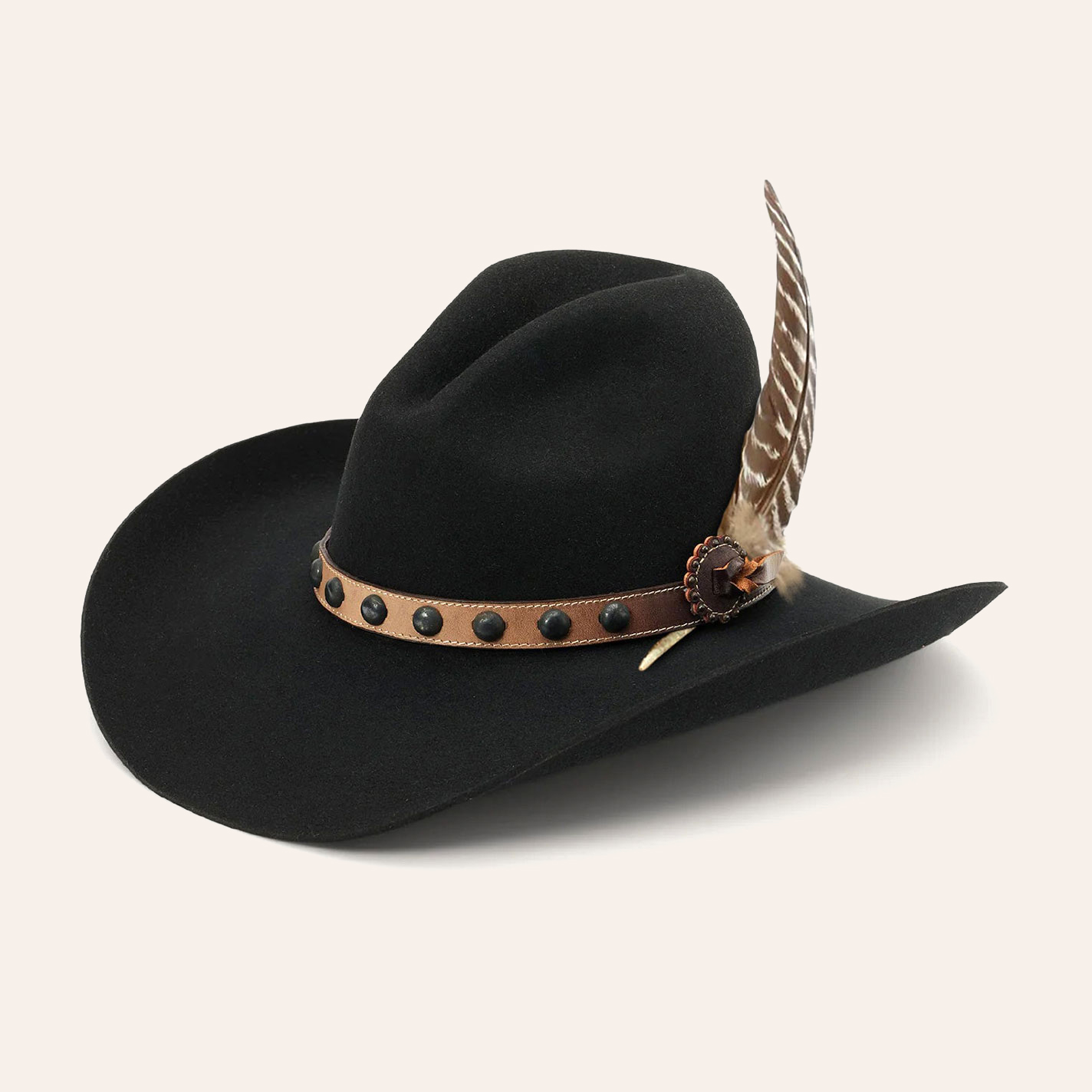 Stetson 4X Broken Bow Gus Black with Brown Studded Leather Hat Band