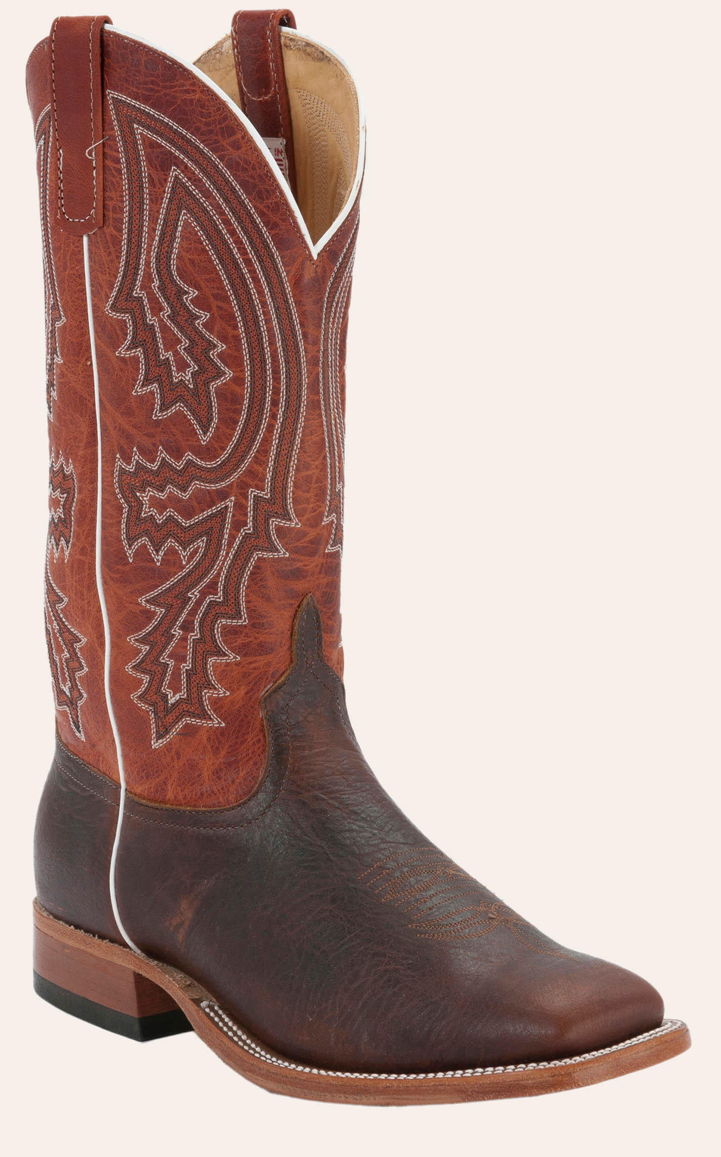 Anderson Bean Men's Brown Bison and Rust Double Welt Square Toe Cowboy