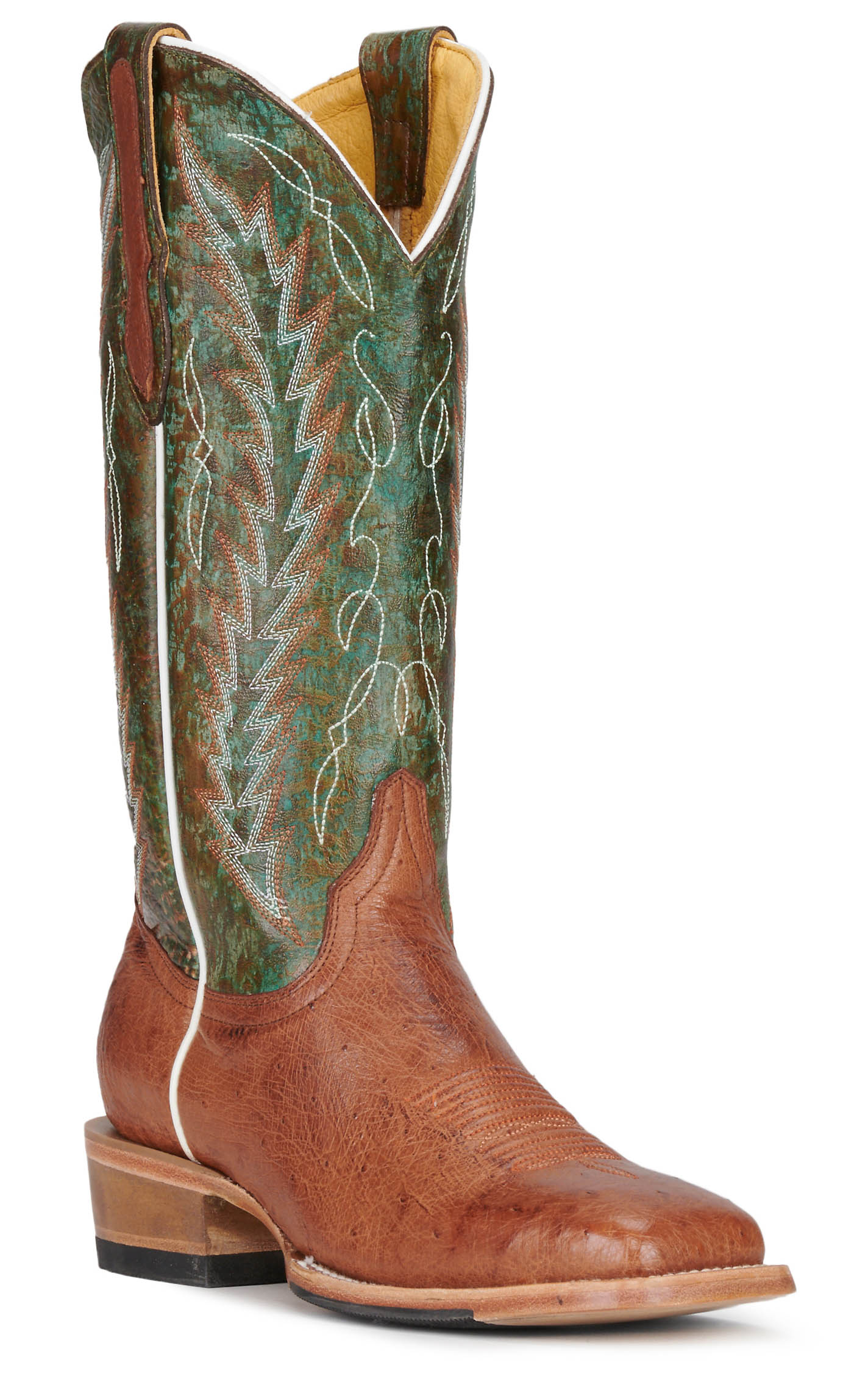 Cavender's Women's Turquoise Green and Cognac Smooth Quill Ostrich