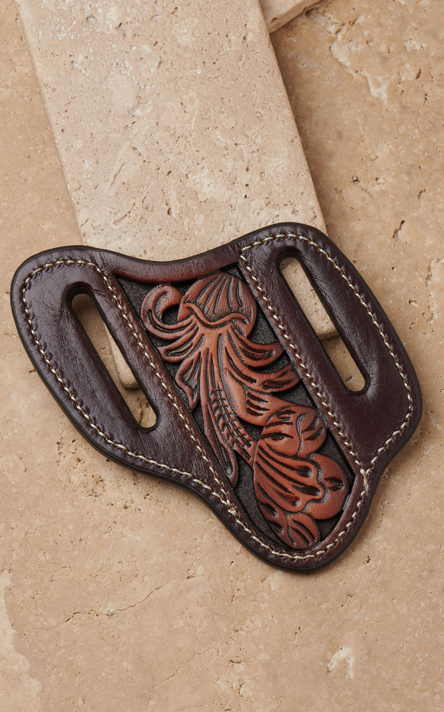 3D Belt Co Brown Floral Tooled Leather Pancake Knife Sheath Cavender's