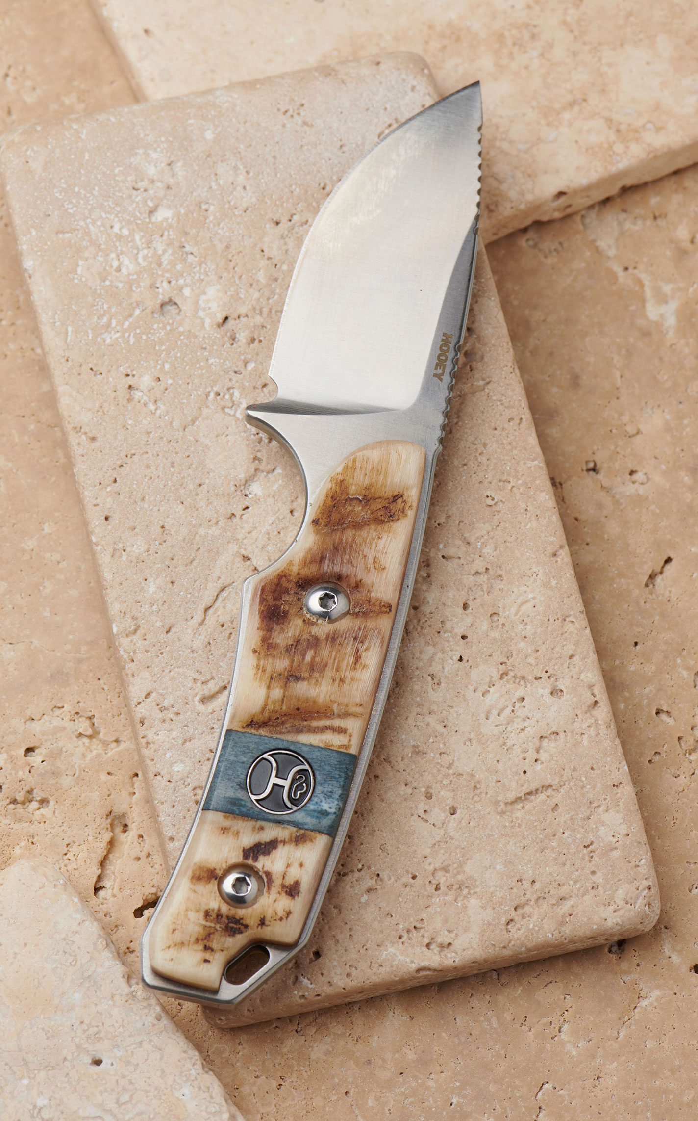 Hooey Ram Horn Fixed Blade Skinner Knife with Sheath