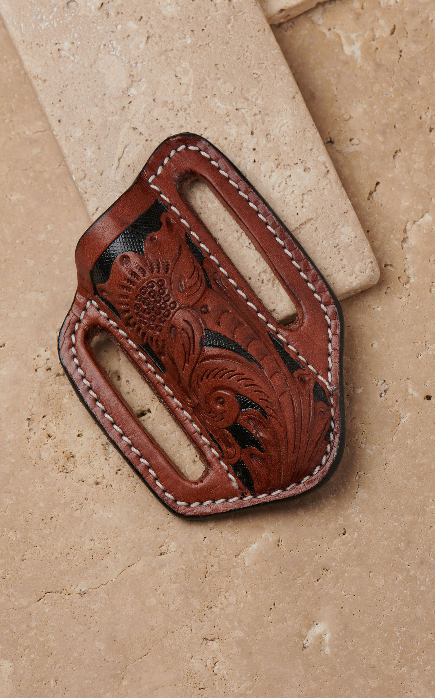 Circle SH Chestnut Brown Floral Tooled Leather Knife Sheath Cavender's